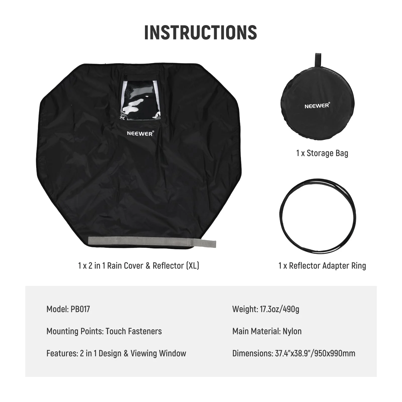 NEEWER 2 in 1 Camera Rain Cover & Reflector, XL Large Durable Nylon Waterproof Raincoat for Canon Sony Nikon Fujifilm DSLR Mirrorless Camera & Lens up to 800mm, with Viewing Window/Bag, PB017 - Image 9