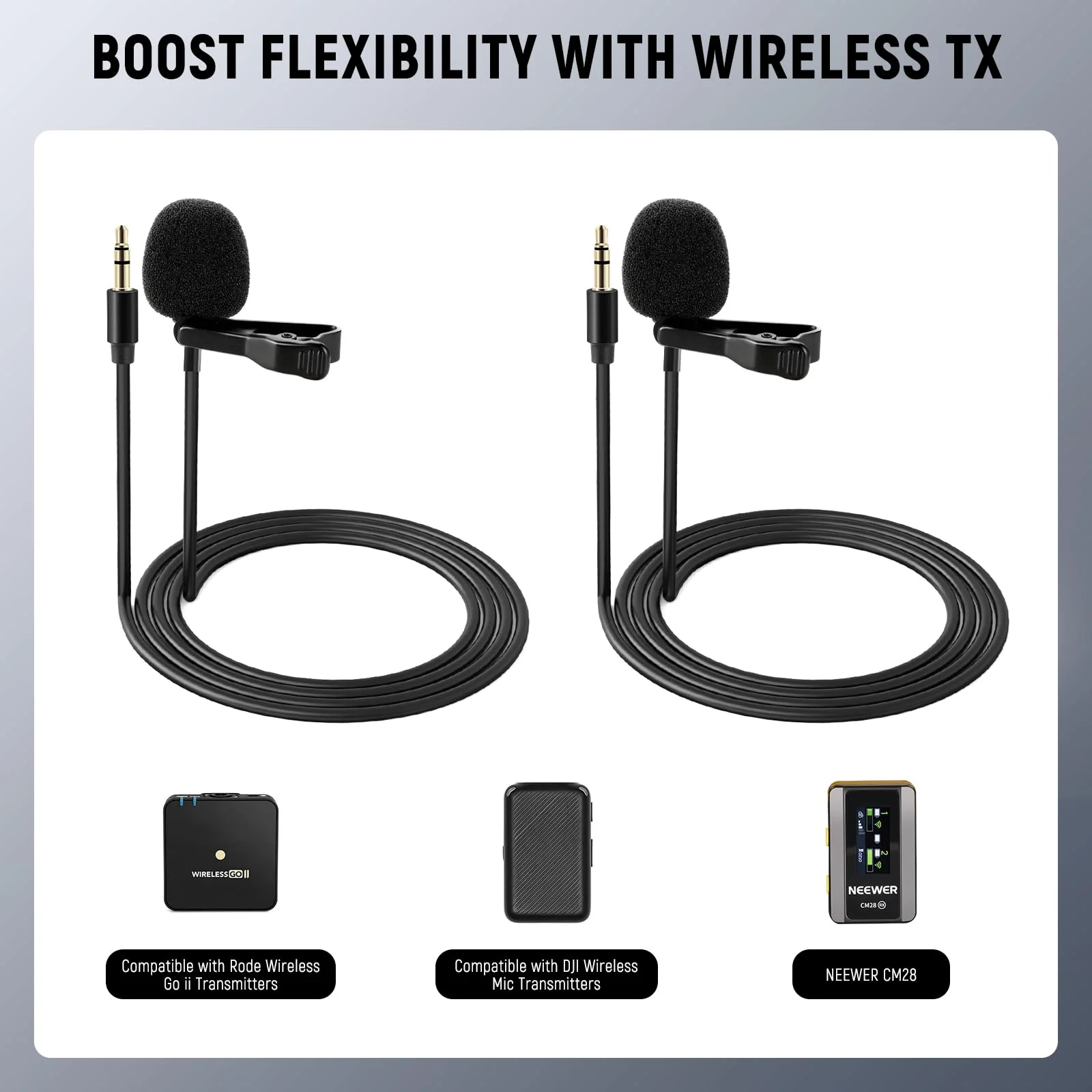 Neewer 2 Pack Lavalier Lapel Microphone Compatible with Rode Wireless GO II Wireless Pro DJI Wireless Mic, 3.5mm TRS Omnidirectional Condenser Wired Clip On Lav Mic for YouTube Live Stream, CM5 - Image 3