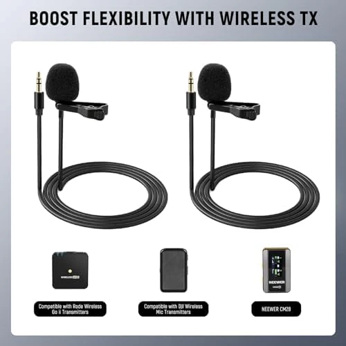 Neewer 2 Pack Lavalier Lapel Microphone Compatible with Rode Wireless GO II Wireless Pro DJI Wireless Mic, 3.5mm TRS Omnidirectional Condenser Wired Clip On Lav Mic for YouTube Live Stream, CM5 - Image 9
