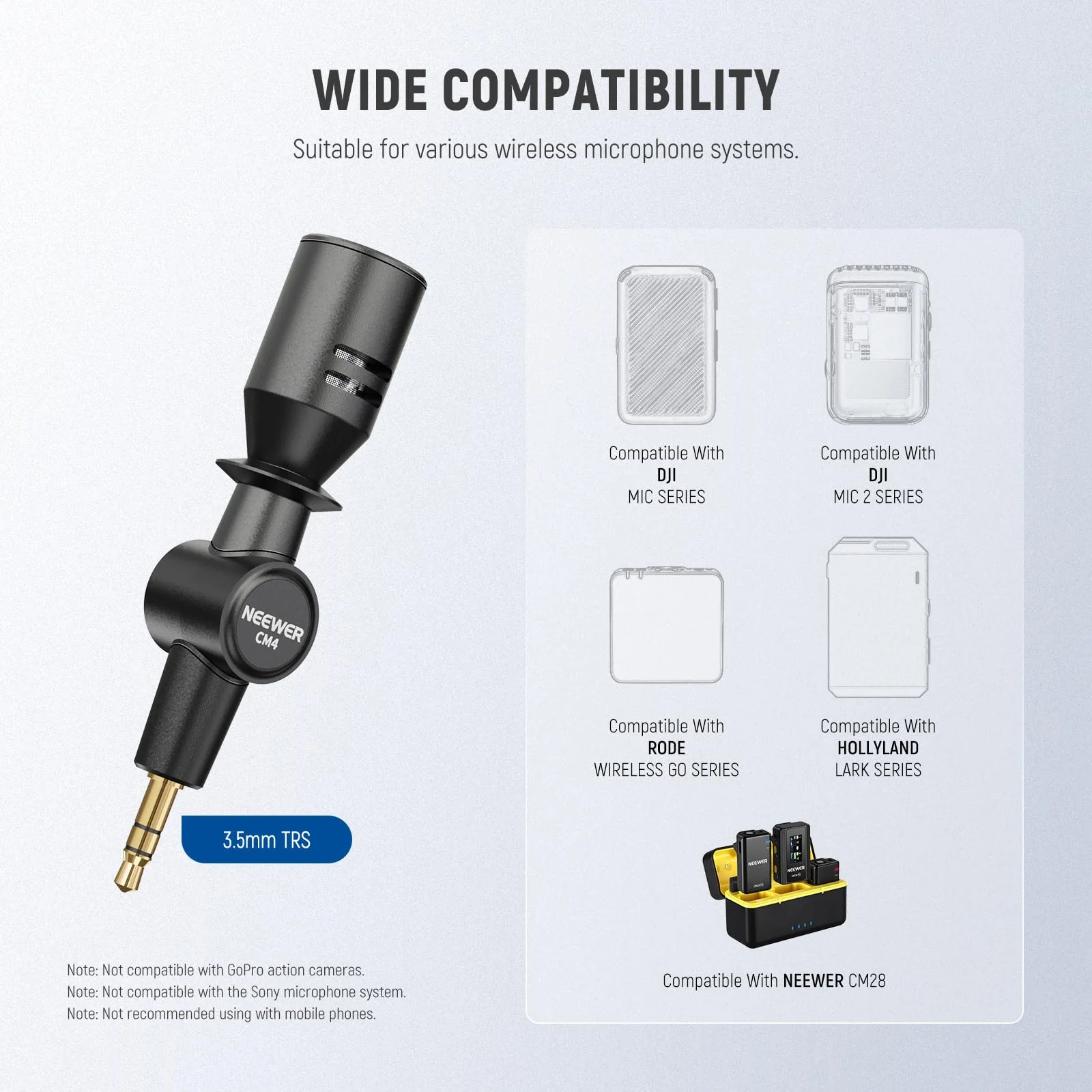 NEEWER 3.5mm TRS Omnidirectional Mini Microphone for DSLR Camera Recorder Vlog Podcast Interview, Compatible with Rode Wireless GO II DJI Mic CM28 CM31 Transmitter, CM4 CM4 Mic - Image 5