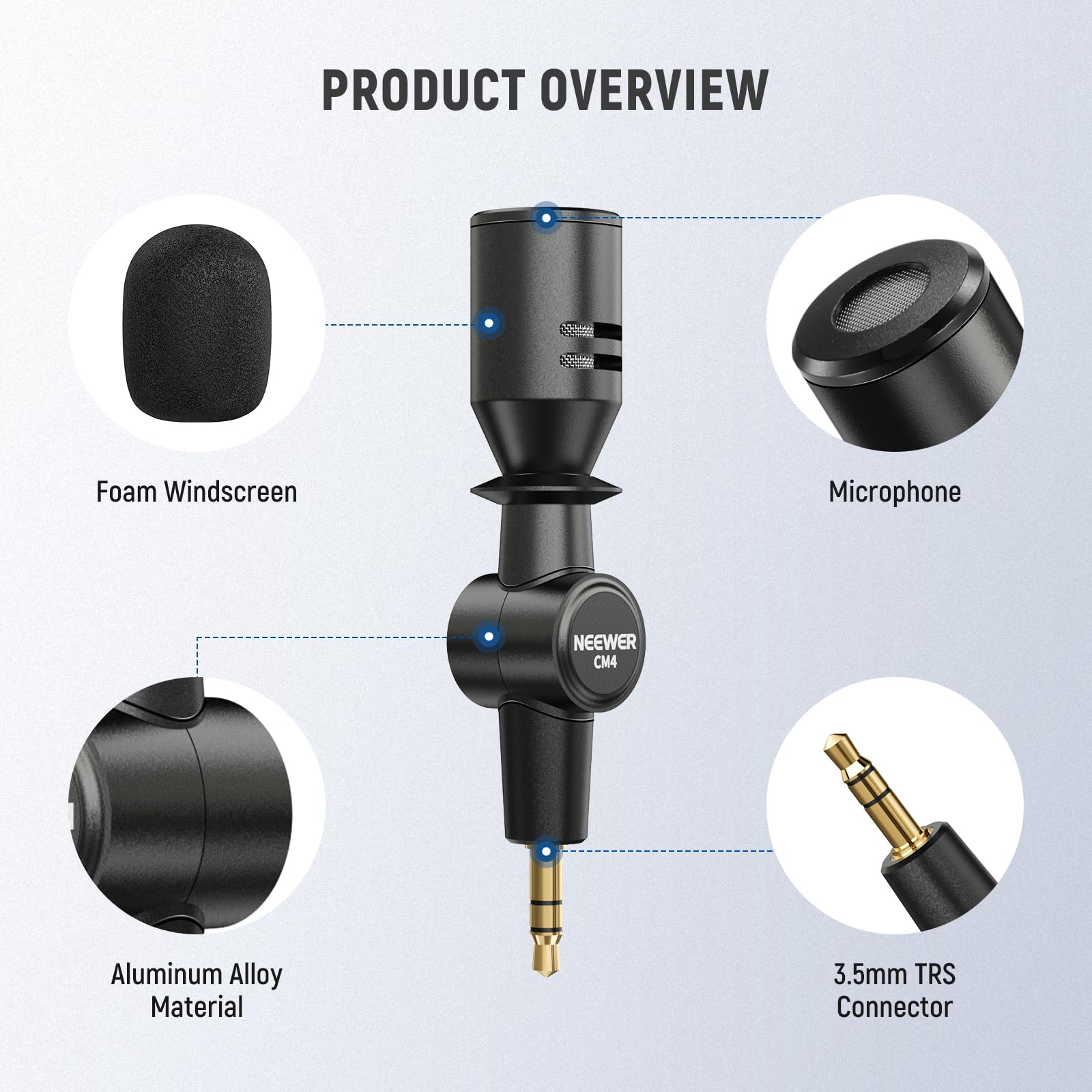 NEEWER 3.5mm TRS Omnidirectional Mini Microphone for DSLR Camera Recorder Vlog Podcast Interview, Compatible with Rode Wireless GO II DJI Mic CM28 CM31 Transmitter, CM4 CM4 Mic - Image 7