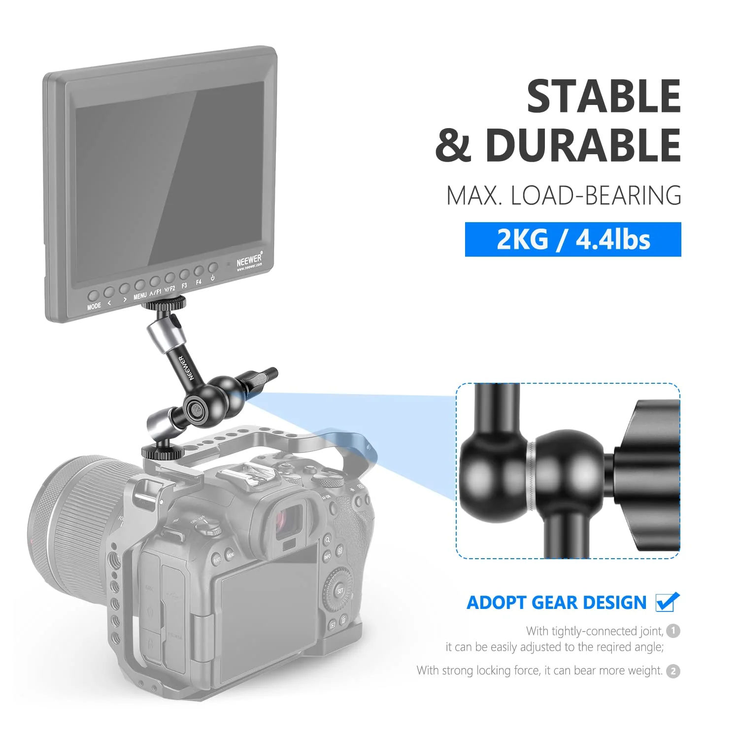 NEEWER 5.9"/15cm Adjustable Friction Magic Arm with 1/4" Screw on Both Ends, Compatible with SmallRig Cage, Flash/LED Light/Microphone/Monitor/SuperClip, Max Load 4.4lb/2kg, ST15 - Image 2