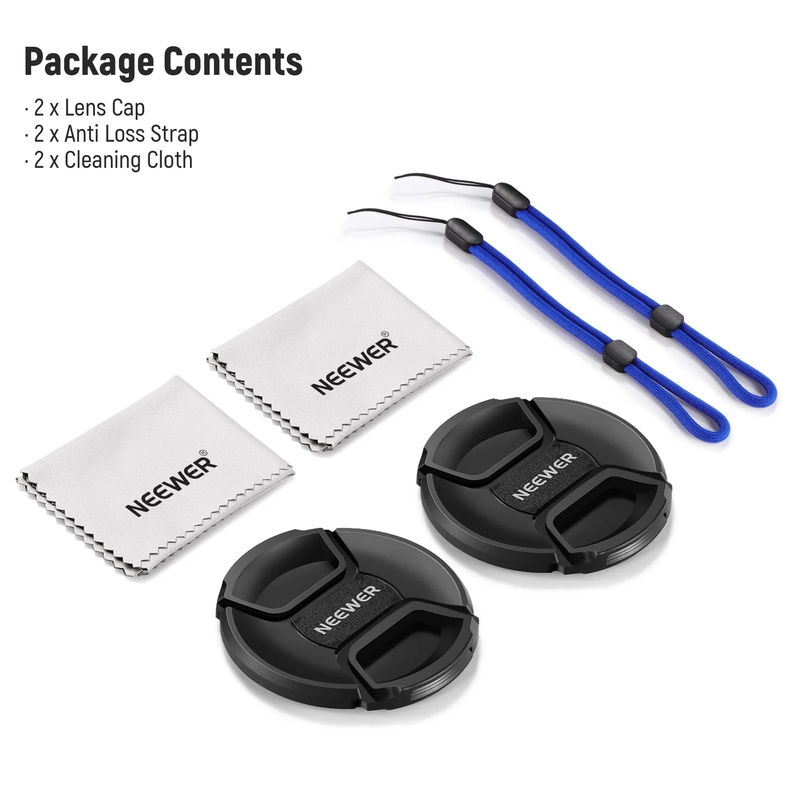 Neewer 82mm Lens Cap Kit (2 Pack), Lens Cover with Anti Loss Strap and Cleaning Cloth, Compatible with Canon Nikon Sony Fujifilm Panasonic Camera Lens of 82mm Diameter - Image 8
