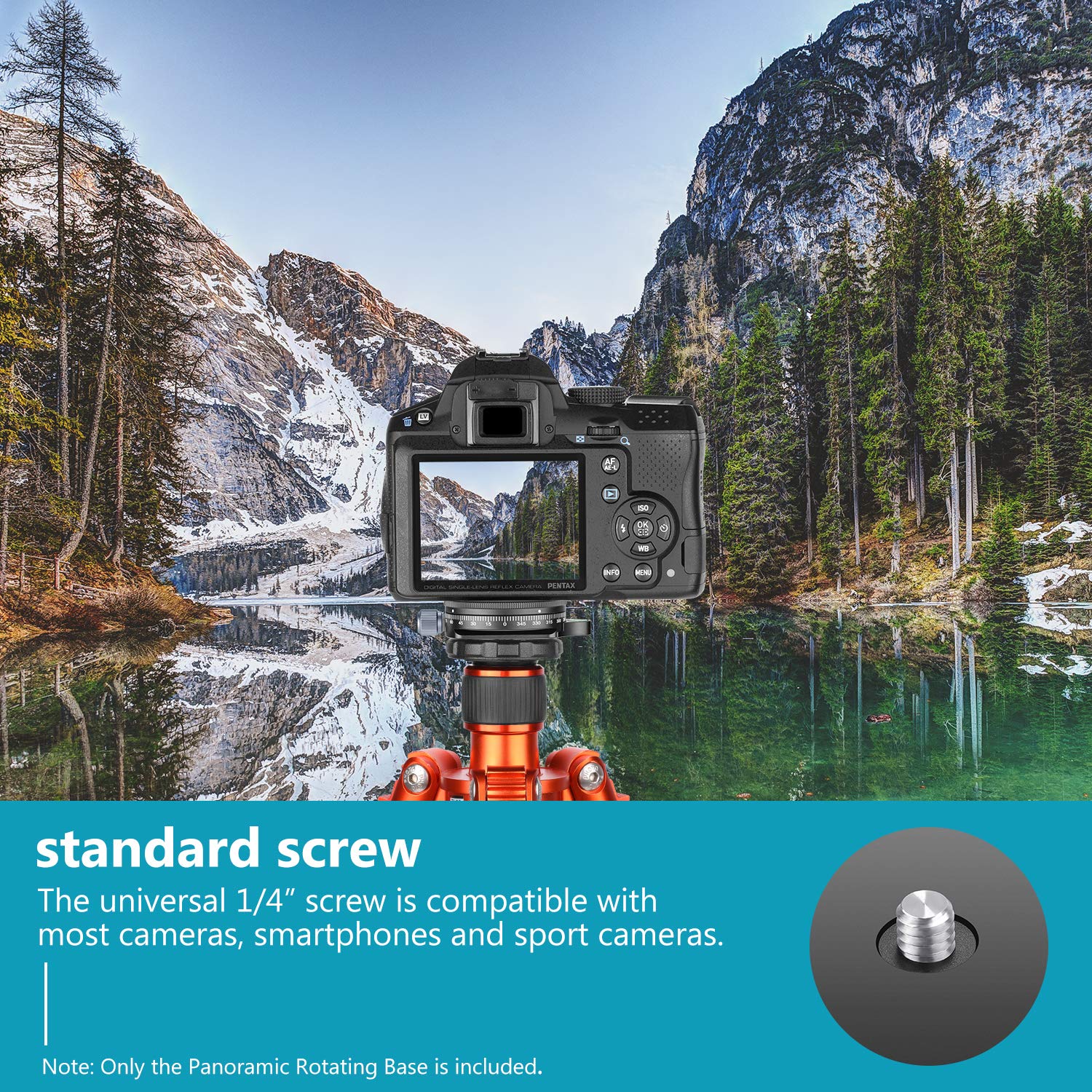 Neewer Camera Panoramic Panning Base with Style Plate, 3/8-inch Screw Aluminum Alloy Panorama Ball Tripod Head with Bubble Level for Tripod Monopod DSLR Cameras, Load Capacity 22 LBS - Image 7