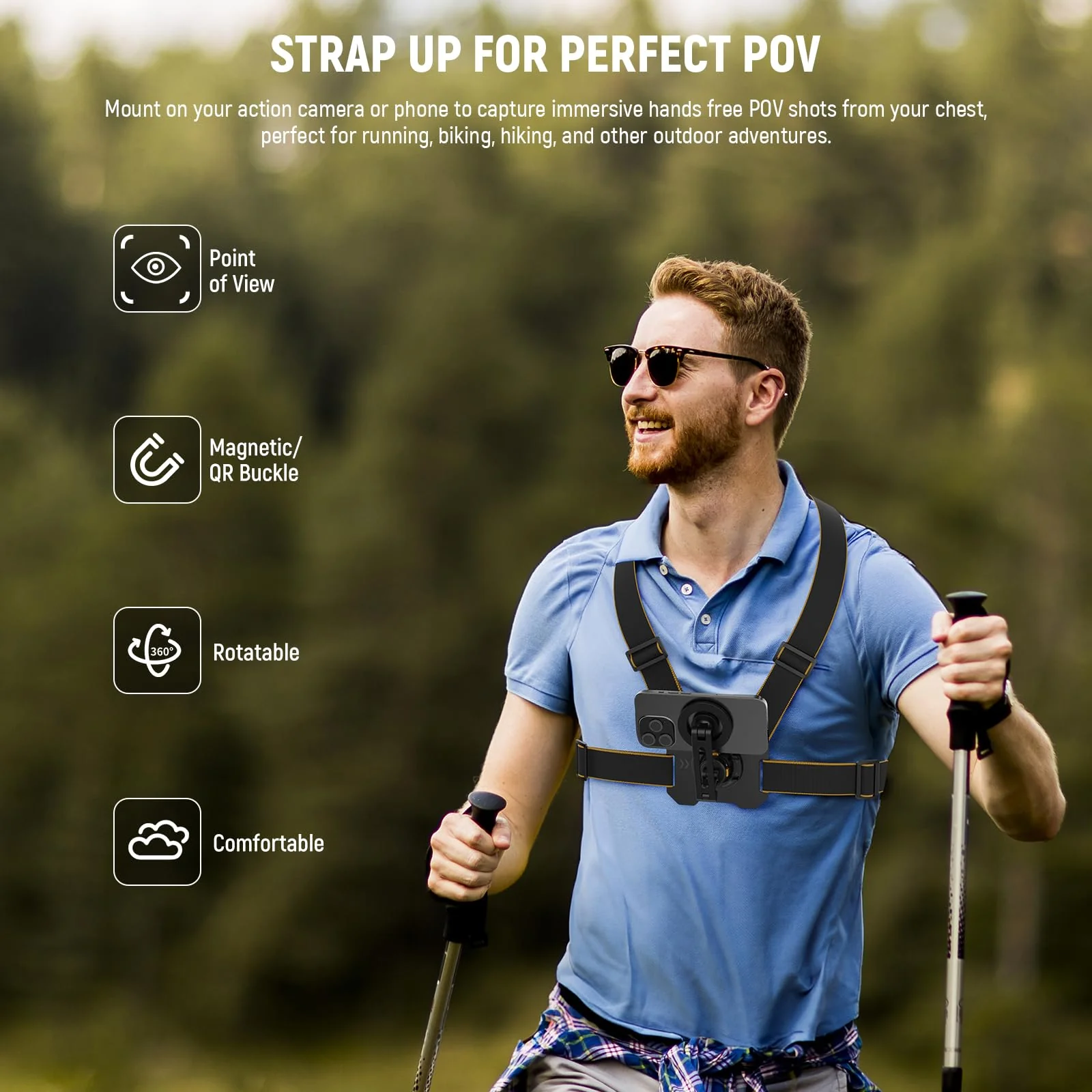 NEEWER Chest Mount Harness for Action Camera & Phone, Adjustable Hand Free Chest Strap Compatible with GoPro Hero DJI Osmo iPhone Android, Magnetic Phone Chest Mount for POV Video Vlog, GP18 - Image 2