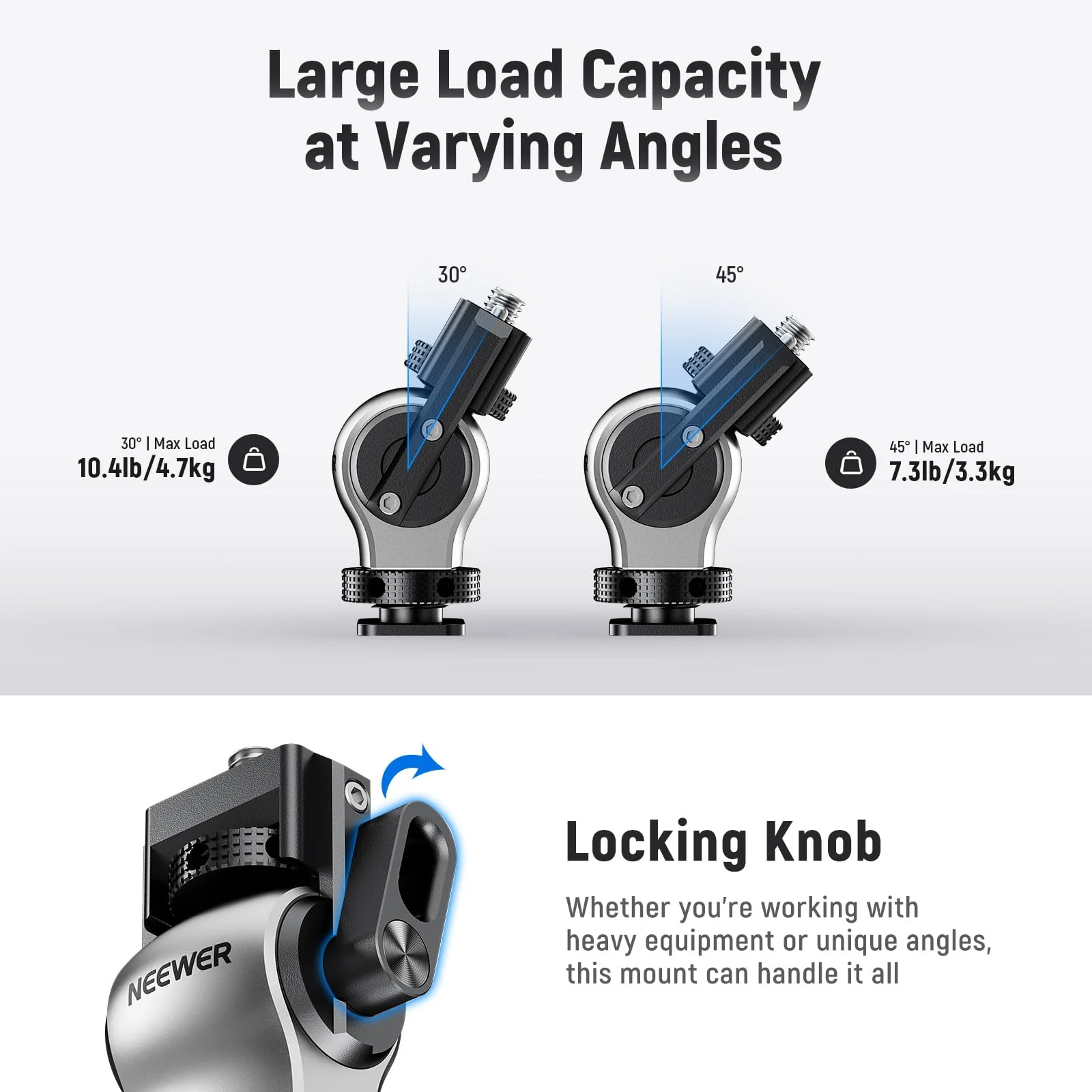 NEEWER Color Blocking Camera Monitor Mount with Cold Shoe, Anti Twist 1/4" Screw, 360° Swivel 180° Tilt Damping, Compatible with Atomos Ninja V 5"&7" Field Monitor Compatible with SmallRig Cage, MA013 - Image 5
