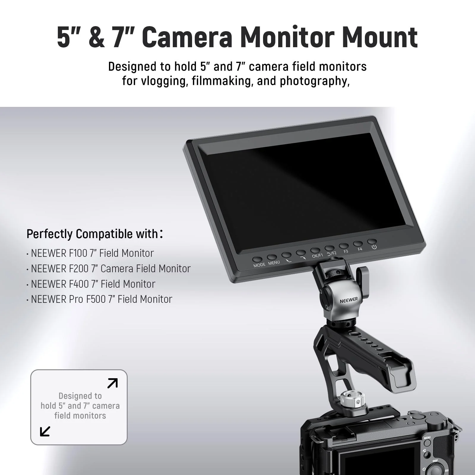 NEEWER Color Blocking Camera Monitor Mount with Cold Shoe, Anti Twist 1/4" Screw, 360° Swivel 180° Tilt Damping, Compatible with Atomos Ninja V 5"&7" Field Monitor Compatible with SmallRig Cage, MA013 - Image 6