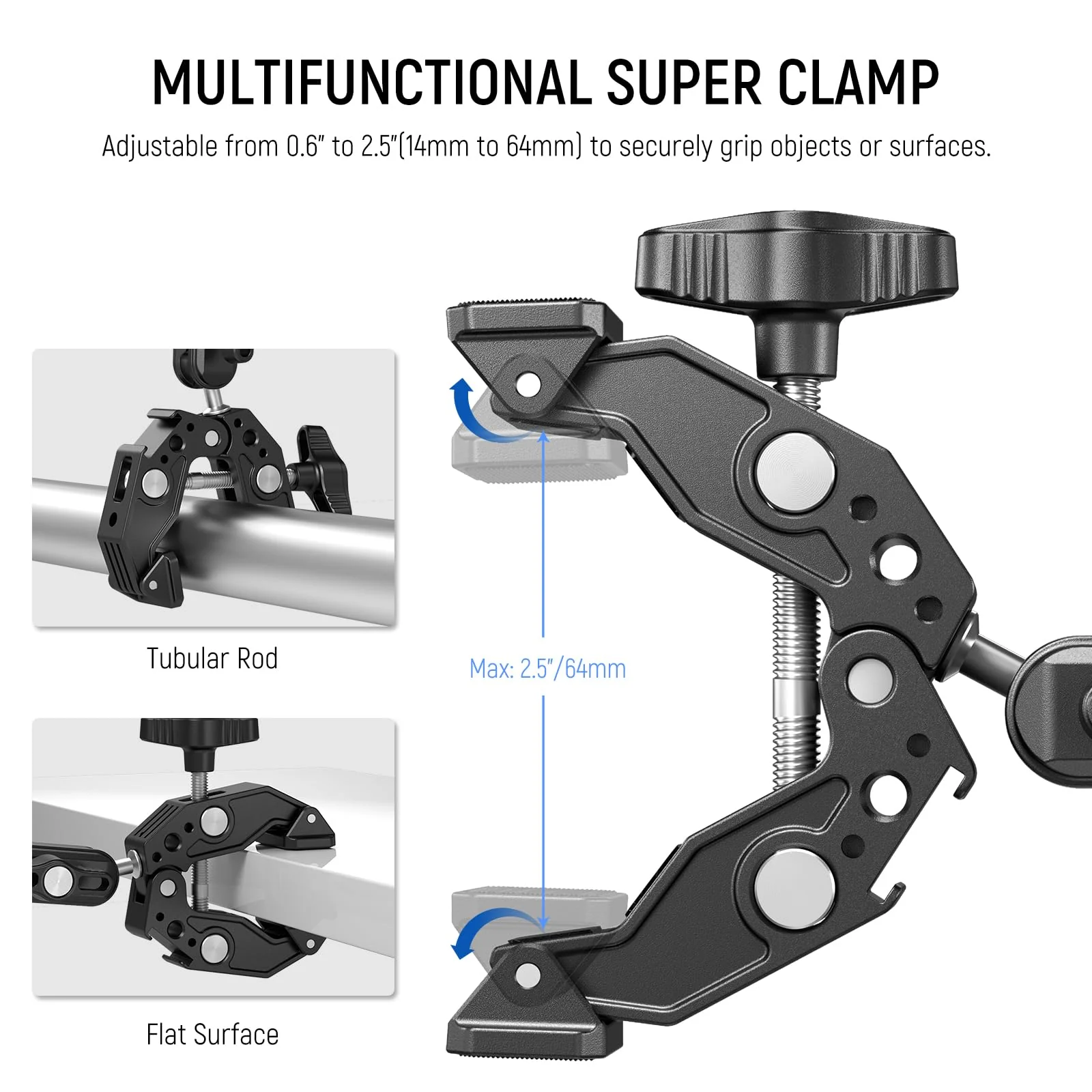 NEEWER Double Super Clamp Camera Mount with Magic Arm, Cold Shoes for Desk Studio Light Stand Holder Photography Reflector, Flag, Cross Bars, Motorcycle, Umbrella, Pole Stick Shoot Accessories Tools - Image 3