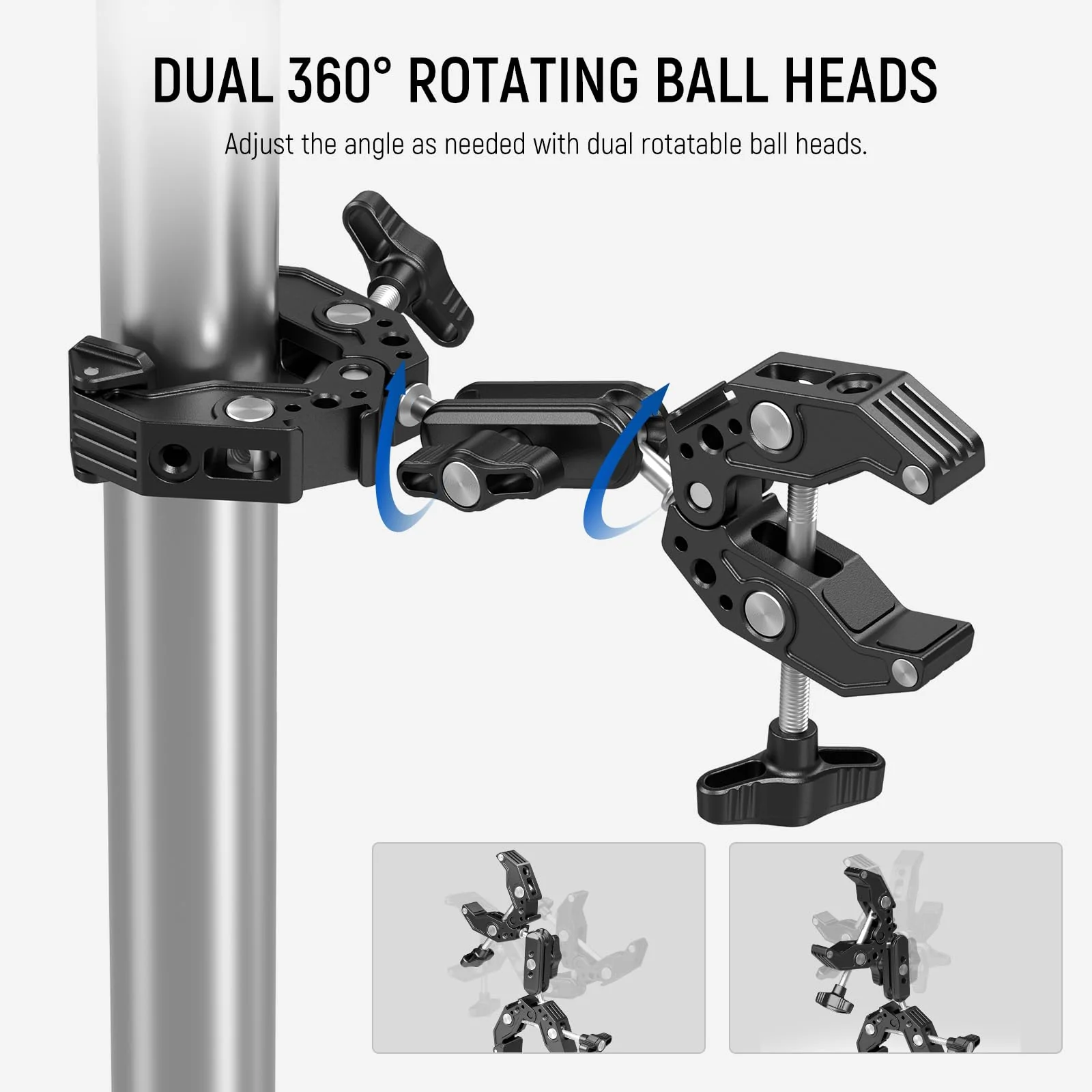 NEEWER Double Super Clamp Camera Mount with Magic Arm, Cold Shoes for Desk Studio Light Stand Holder Photography Reflector, Flag, Cross Bars, Motorcycle, Umbrella, Pole Stick Shoot Accessories Tools - Image 4