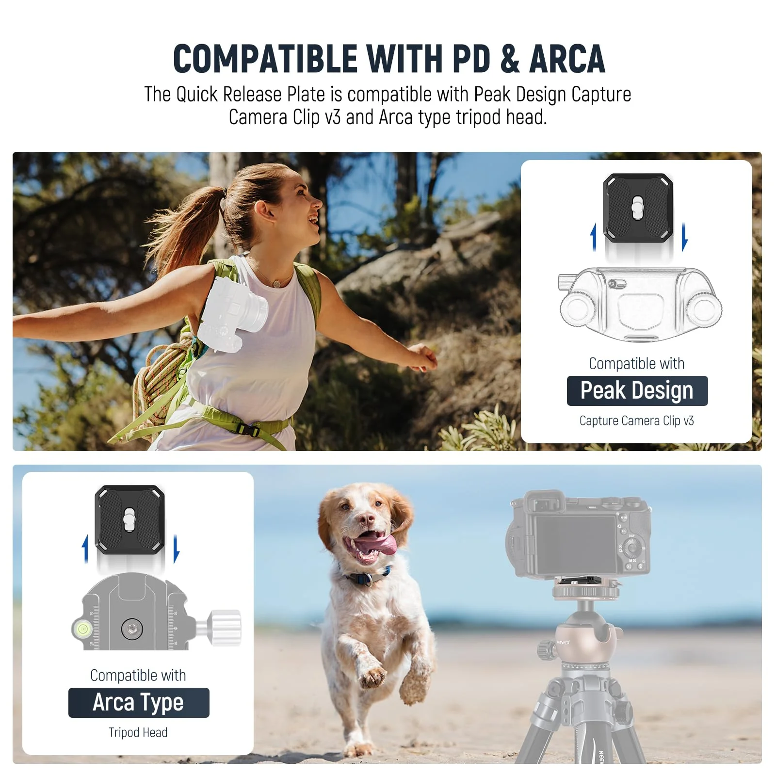 NEEWER GM41 Low Profile Tripod Ball Head, 40mm Metal Panoramic Camera Mount Adapter with 1/4" Arca Type QR Plate Compatible with Peak Design Capture Camera Clip, 360° Swivel & 90° Tilt, Max Load 22lb - Image 4