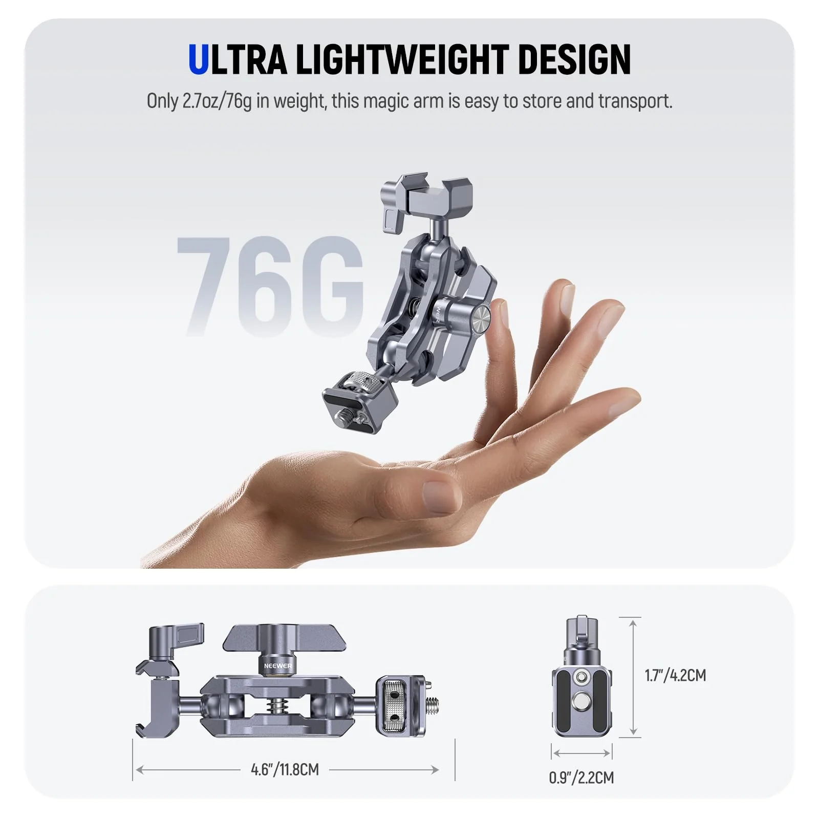 NEEWER Lightweight Magic Arm, Articulating Friction Arm with 1/4" Screw & NATO Clamp, Retractable Anti Twist Locating Pin, 360° Ball Head for Field Monitor, Compatible with SmallRig Cage, UA072 - Image 6