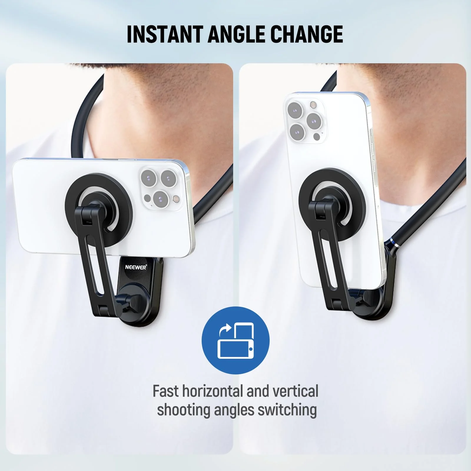 Neewer Magnetic Neck Holder for Action Camera & Phone, Hands Free Neck Tripod Chest Mount Compatible with GoPro DJI Insta360 iPhone 15 Android, Neck Phone holder for Recording POV Video Vlog, GP16 - Image 4