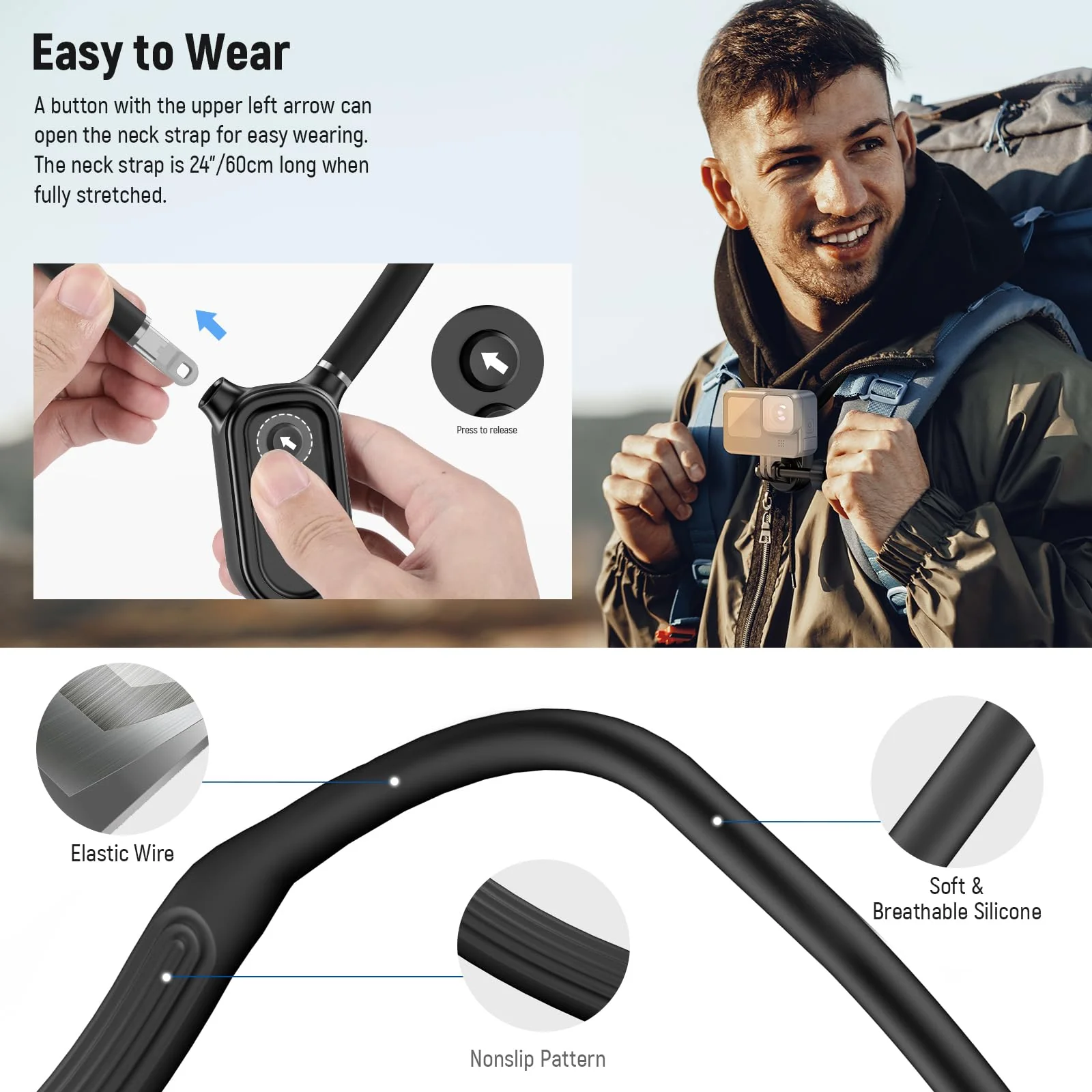 NEEWER Magnetic Neck Mount Holder with Phone Clip Compatible with GoPro Hero 12 11 10 MAX DJI Action 4 Insta360 iPhone Samsung, Quick Release POV Action Camera Necklace Mounting Vlog Aceessories, GP15 - Image 3