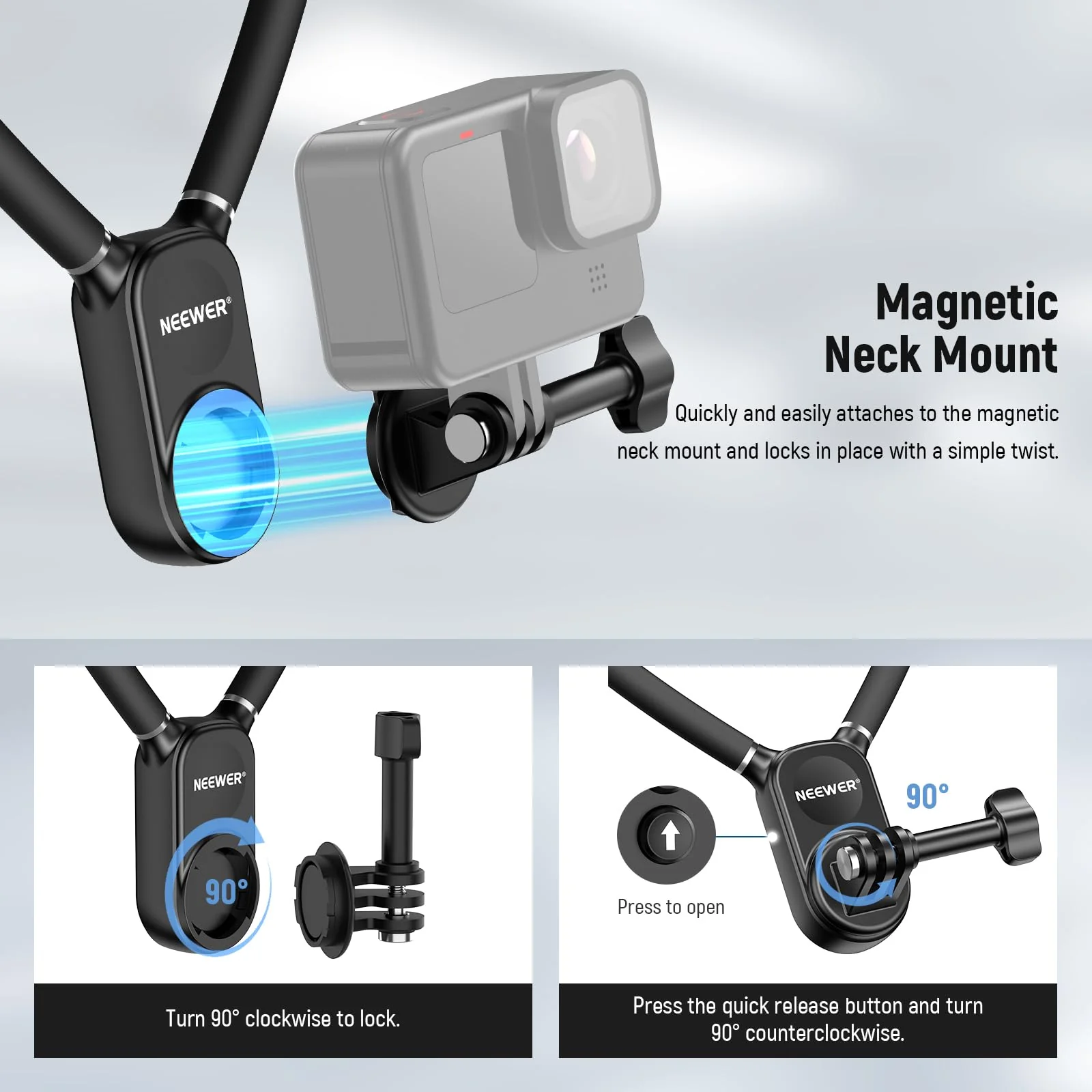 NEEWER Magnetic Neck Mount Holder with Phone Clip Compatible with GoPro Hero 12 11 10 MAX DJI Action 4 Insta360 iPhone Samsung, Quick Release POV Action Camera Necklace Mounting Vlog Aceessories, GP15 - Image 4