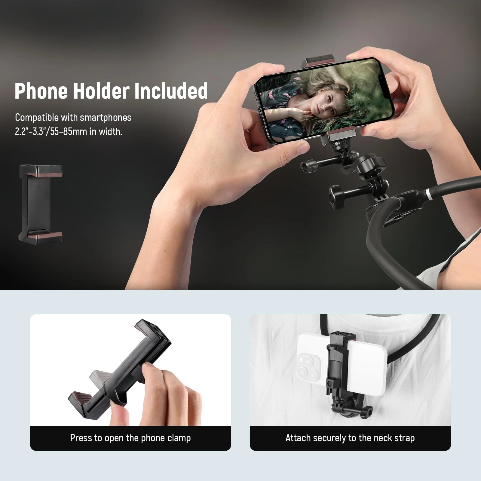 NEEWER Magnetic Neck Mount Holder with Phone Clip Compatible with GoPro Hero 12 11 10 MAX DJI Action 4 Insta360 iPhone Samsung, Quick Release POV Action Camera Necklace Mounting Vlog Aceessories, GP15 - Image 8