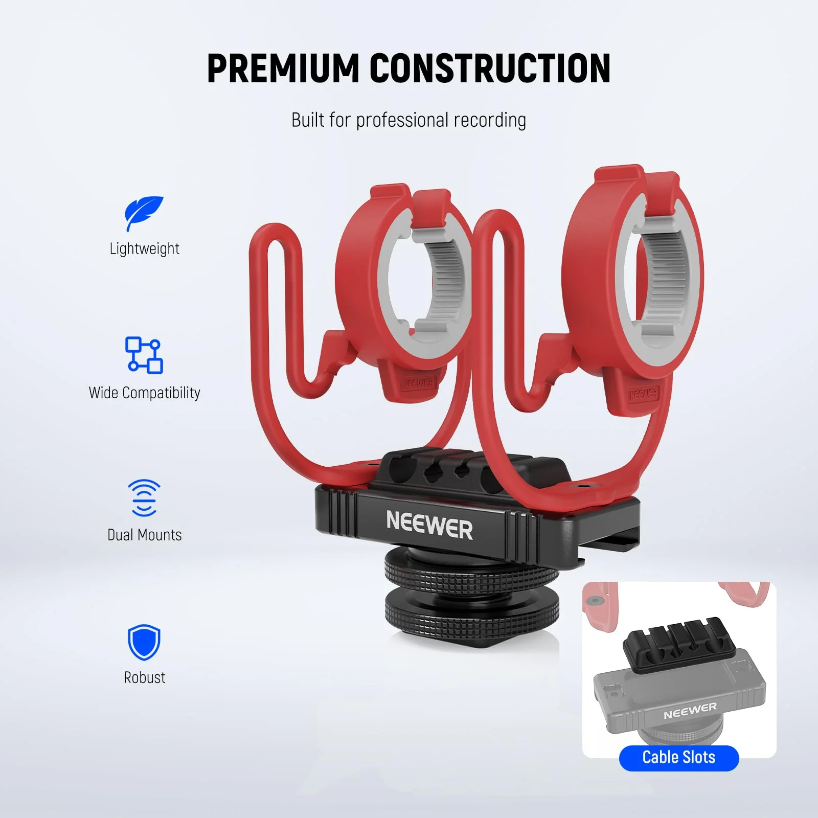 NEEWER Microphone Shock Mount with Cold Shoe, 1/4" Thread for Camera Cages, Boom Arm Pole Stands, Tripods, Mic Holder Compatible with VM15 Rode NTG Series Sennheiser MKE600 Audio Technica AT875R, MH1 - Image 3