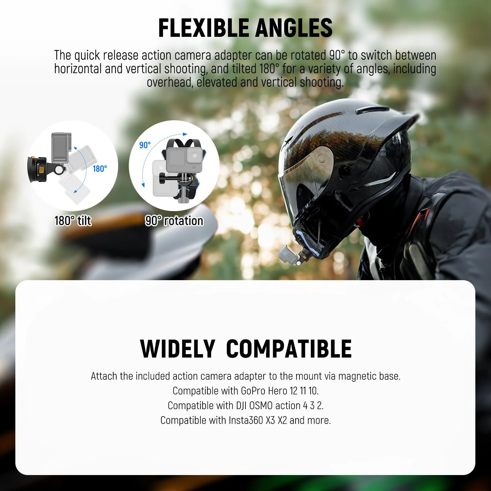 Neewer Motorcycle Helmet Chin Strap Mount for Action Camera, Helmet Mount with Magnetic Quick Release Camera Mount Adapter Compatible with GoPro DJI Insta360 AKASO, GP19 - Image 2