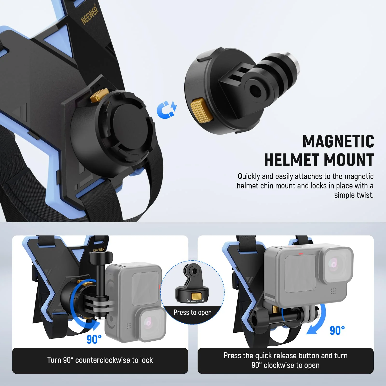 Neewer Motorcycle Helmet Chin Strap Mount for Action Camera, Helmet Mount with Magnetic Quick Release Camera Mount Adapter Compatible with GoPro DJI Insta360 AKASO, GP19 - Image 5