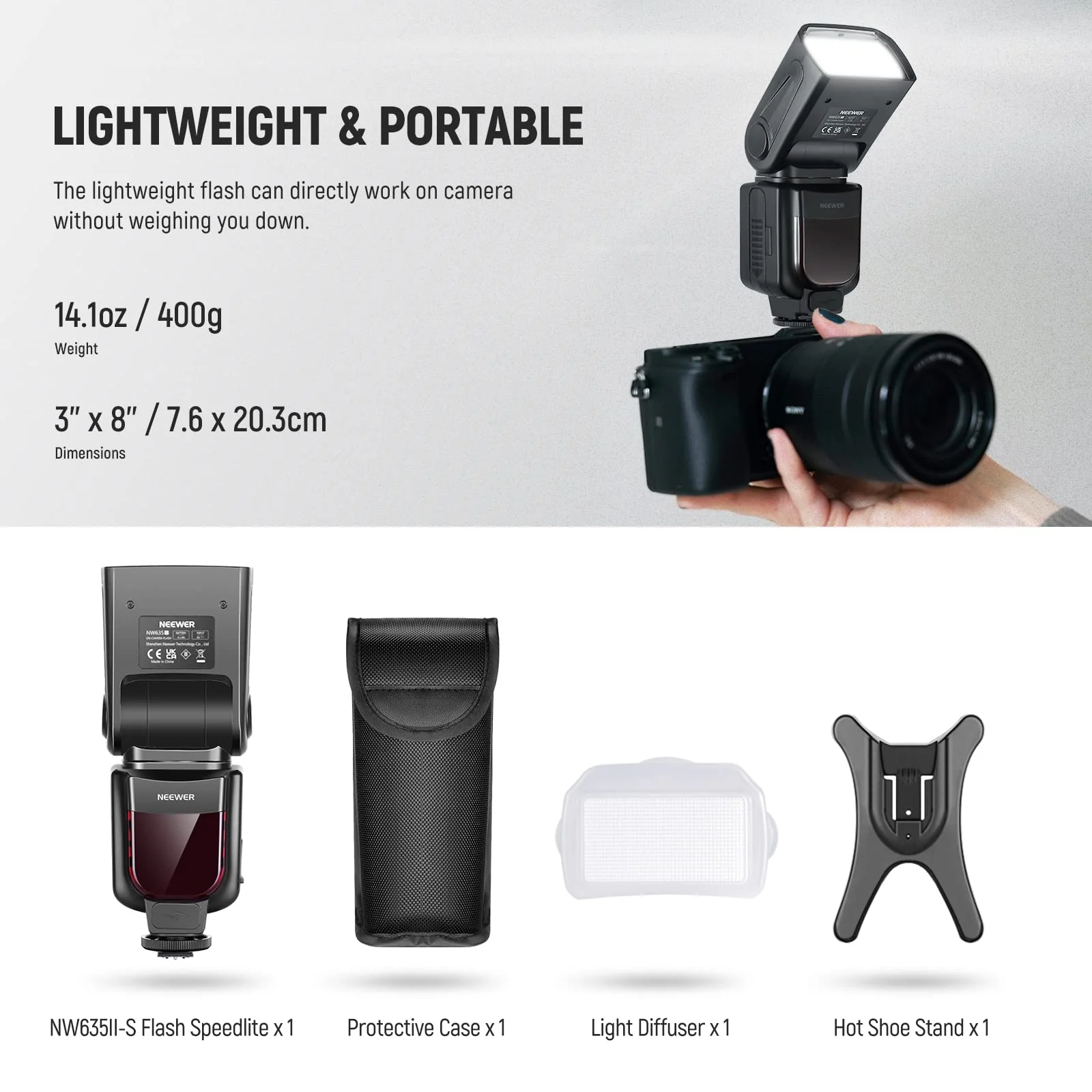 NEEWER NW635II-S TTL Camera Flash Speedlite with Soft Diffuser, Compatible with Sony A9 II A9 A7R V A7R IV A7 IV A7R III A7S III A7 III A7S II A7R II A7S A7 A7C A1 A6600 A6500 A6100 A6000 A99 A350 - Image 9