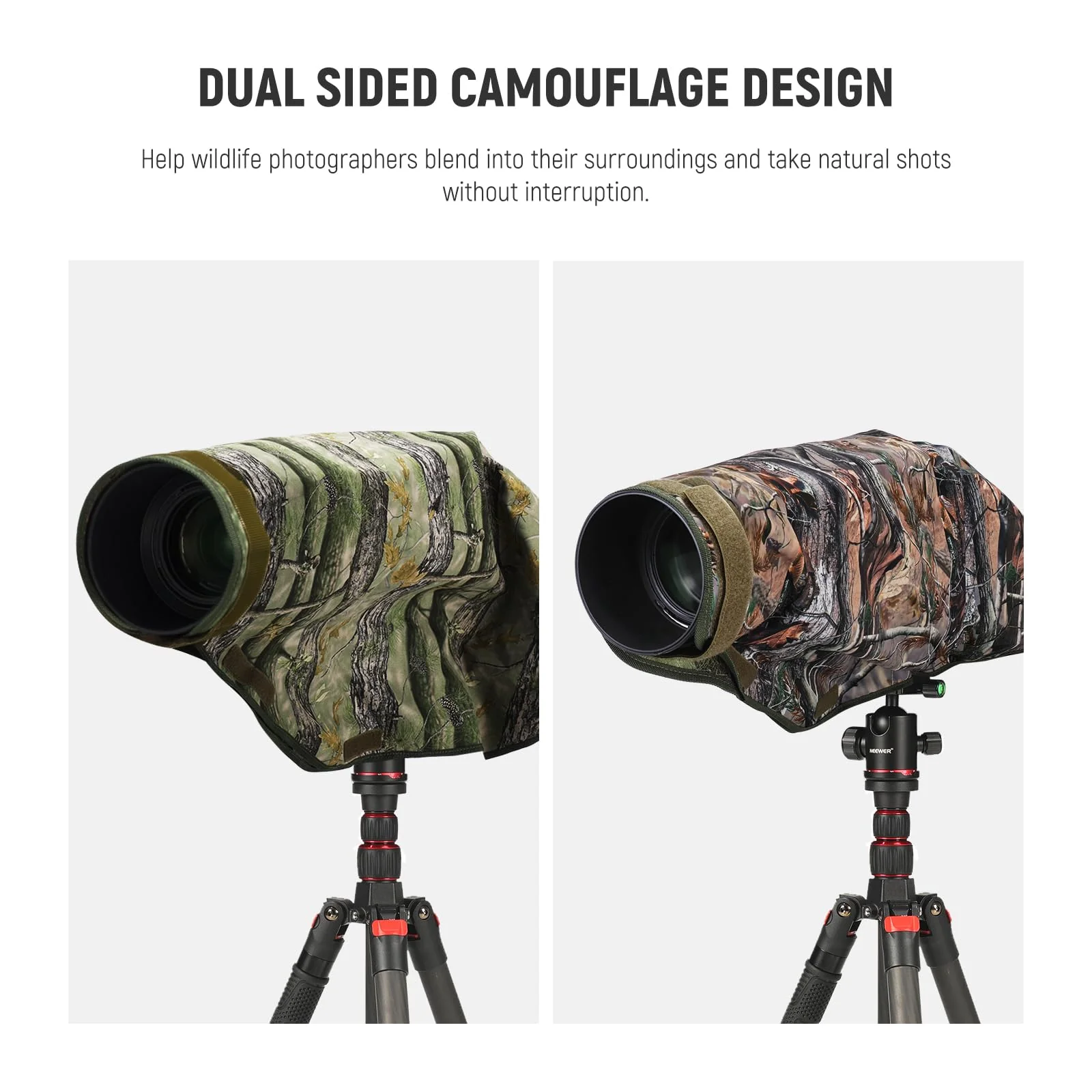 NEEWER PB019 Camera Rain Cover XL Large Waterproof Raincoat Protective Cover for Canon Sony Nikon Fujifilm DSLR Camera & Lenses up to 800 mm Double-Sided Camouflage Green Nylon - Image 3