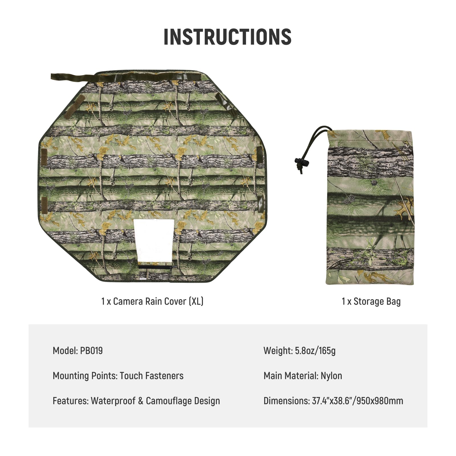 NEEWER PB019 Camera Rain Cover XL Large Waterproof Raincoat Protective Cover for Canon Sony Nikon Fujifilm DSLR Camera & Lenses up to 800 mm Double-Sided Camouflage Green Nylon - Image 8
