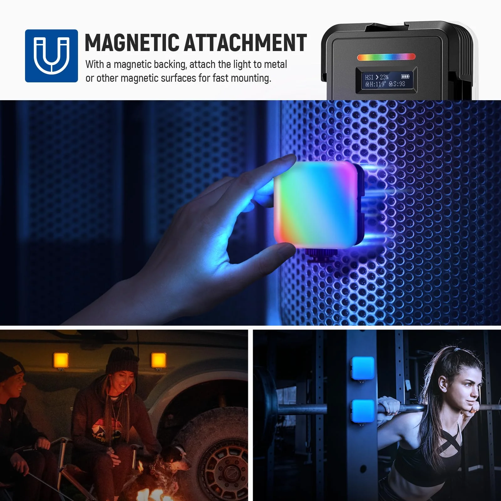 NEEWER RGB62 Magnetic RGB Video Light with Upgraded APP Control, 360° Full Color LED Camera Light with 3 Cold Shoes CRI97+ 2500K-8500K 17 Scenes 2000mAh Rechargeable Portable Photography Lighting camera light with app control - Image 5
