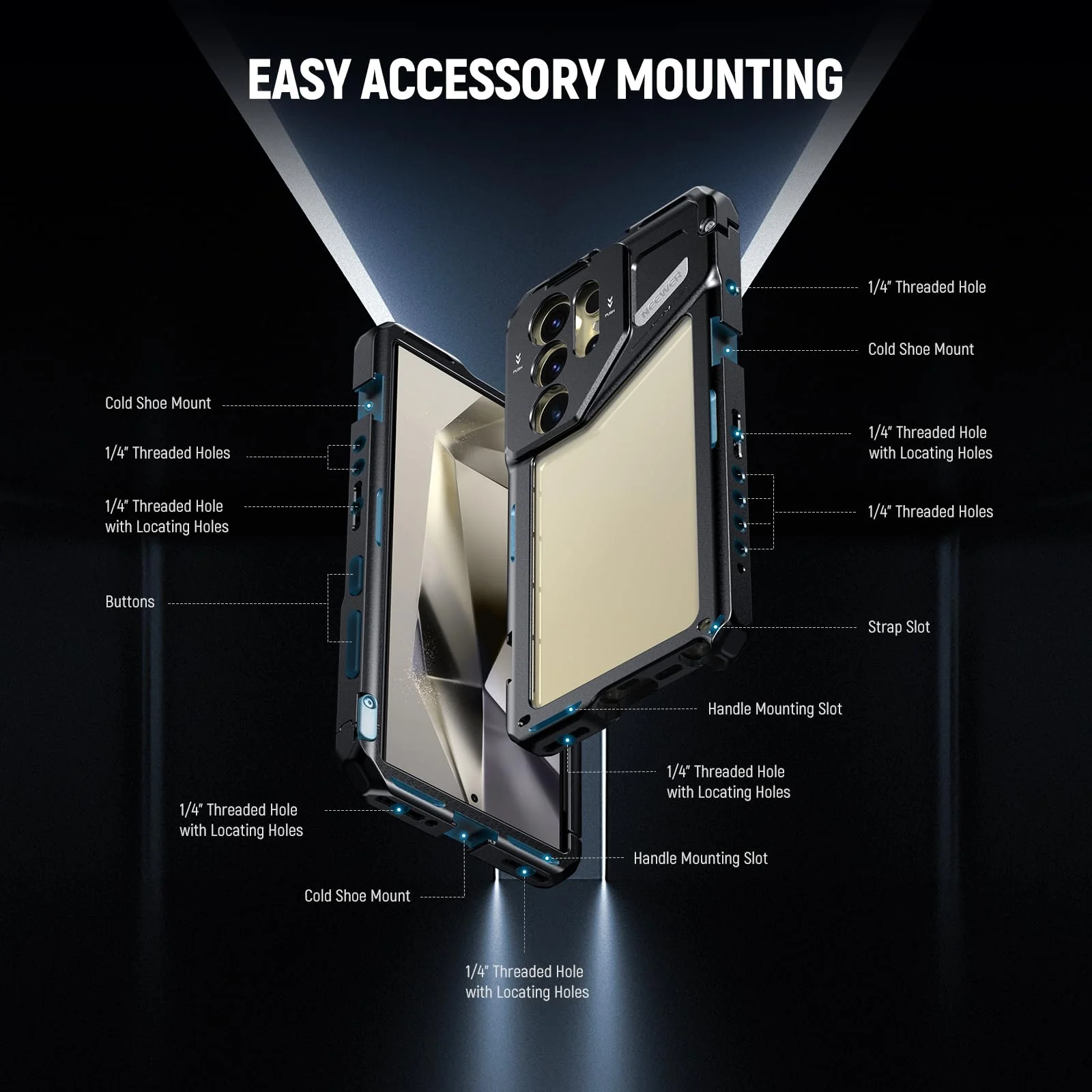 NEEWER S24 Ultra Phone Cage with 67mm Filter Adapter, 17mm Lens Backplate, T Mount Lens Adapter, Smartphone Video Rig Stabilizer Compatible with Samsung Galaxy Moment T Series Lenses, PA042 - Image 5