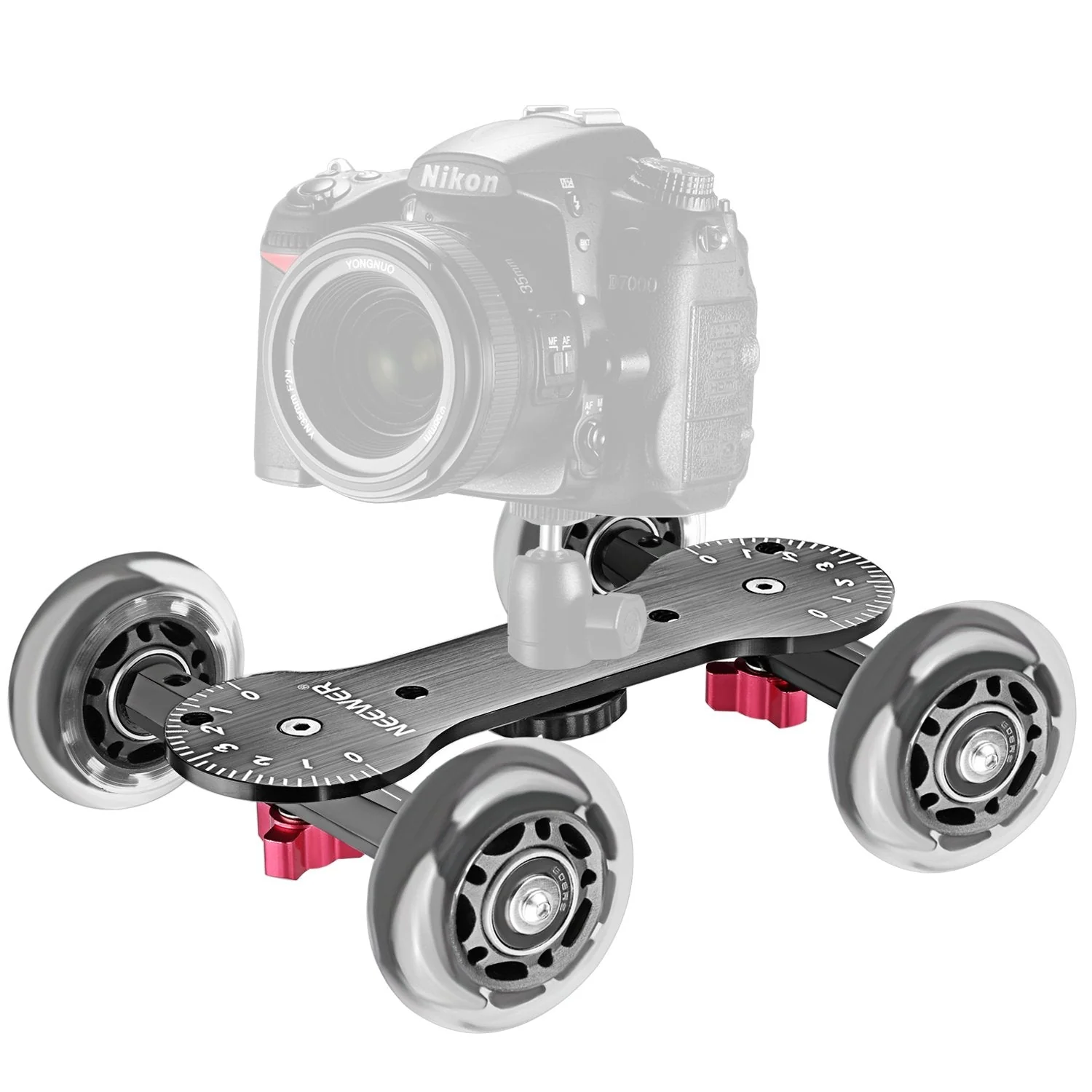 Neewer Scaled Camera Table Dolly Slider with 22 pounds/10 kilograms Load Capacity Skater Design Aluminum Rods Rotatable Rubber Wheels 1/4-inch 3/8-inch Screw Threads for DSLRs Video Camcorders (Black) - Image 2