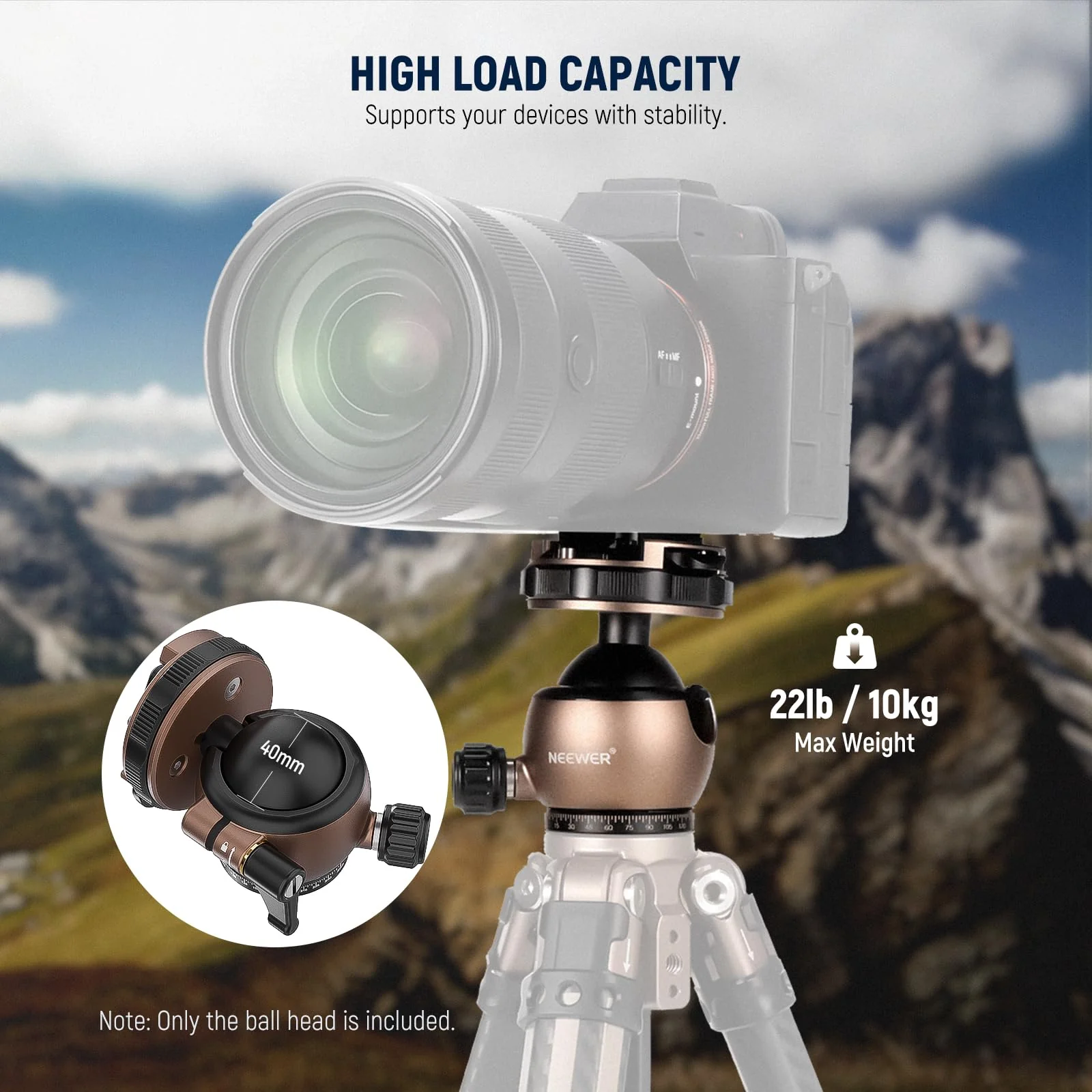 NEEWER Tripod Ball Head Mount Adapter, Low Profile Tripod Head Camera Ball Mount, Quick Lock with 1/4" QR Plate Compatible with Peak Design Capture Camera Clip, 360° Pan 90° Tilt, Max Load 22lb, GM32 - Image 6