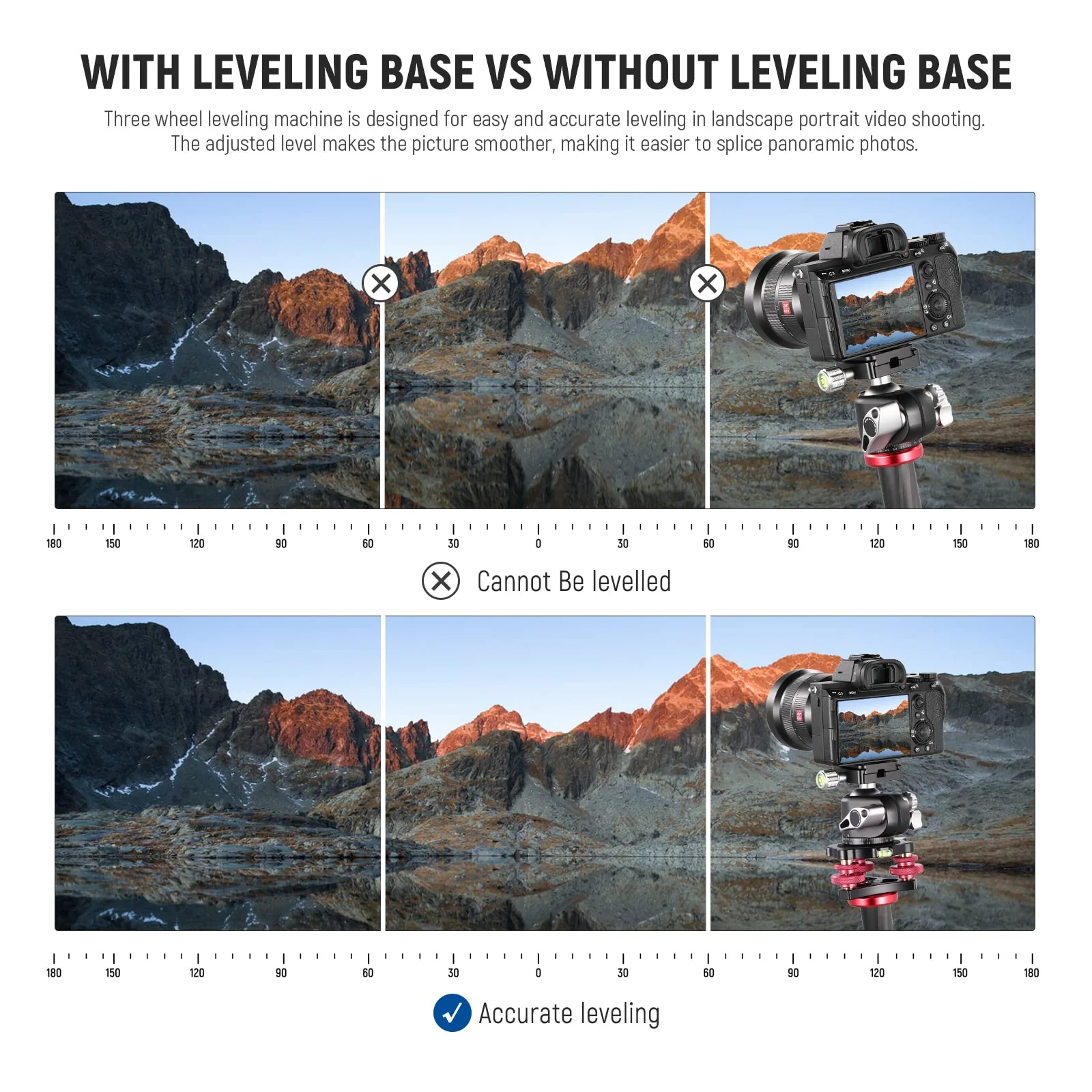 NEEWER Tripod Head Leveling Base Camera Leveler, Aircraft Grade Aluminum Alloy 3 Axis Tri Wheel Head, 3/8” Thread, -5° Precise Angle Adjustment for Macro Panoramic Photography, LP64 - Image 3