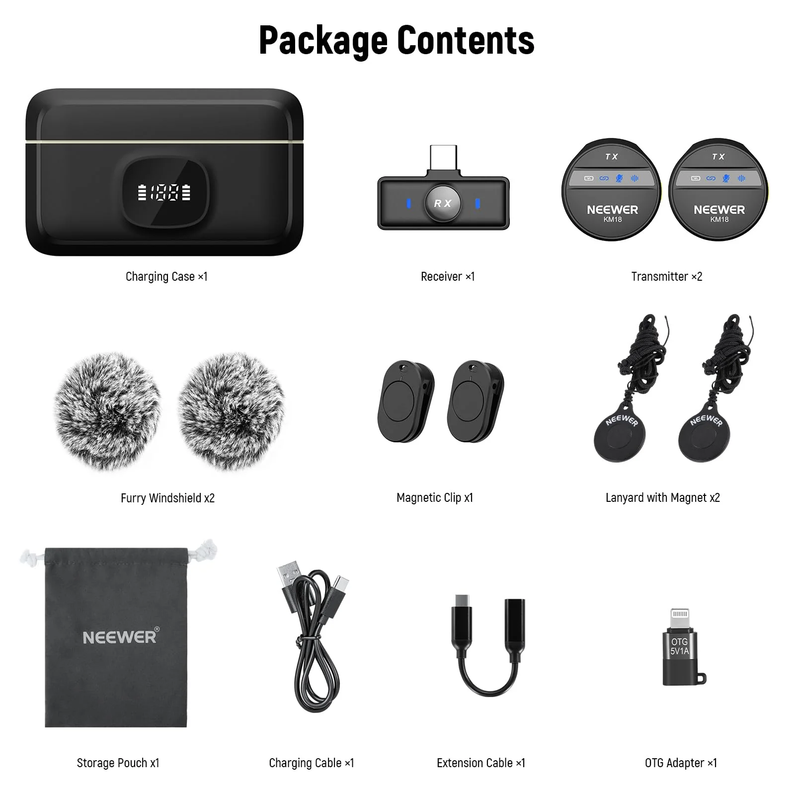 NEEWER Wireless Lavalier Microphone System Compatible with iPhone Android Phone PC Laptop Computer, Noise Cancelling Mini Lapel Mic Set with USB C OTG Charging Case 24H Battery 200m Long Range, KM18 - Image 9