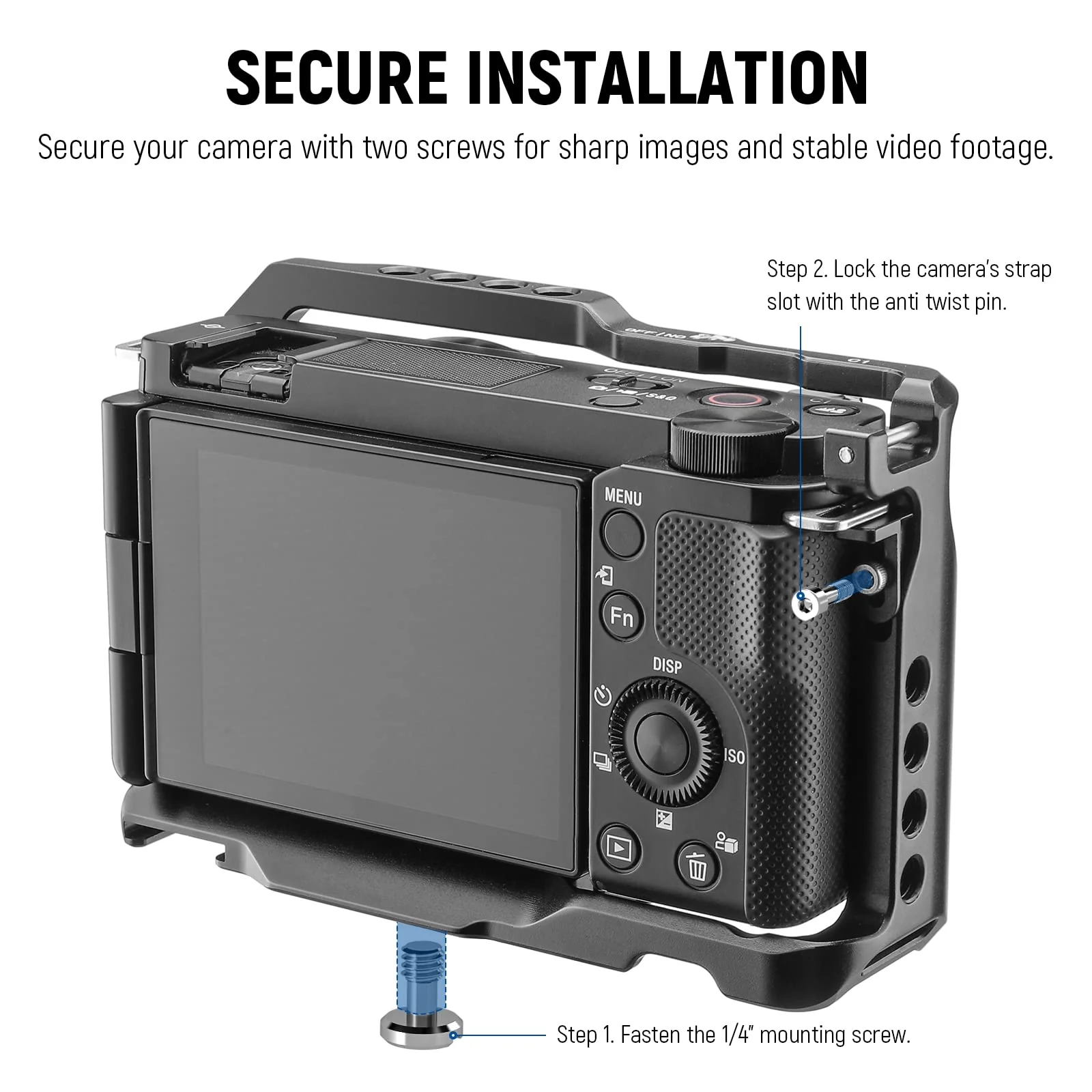 NEEWER ZV-E10 Camera Cage Compatible with Sony ZV-E10, Aluminum Video Shooting Cage Rig with Arca Type QR Plate, 1/4" Threads, Cold Shoe Mounts Compatible with SmallRig Top Handles Video Rigs, CA003 - Image 2