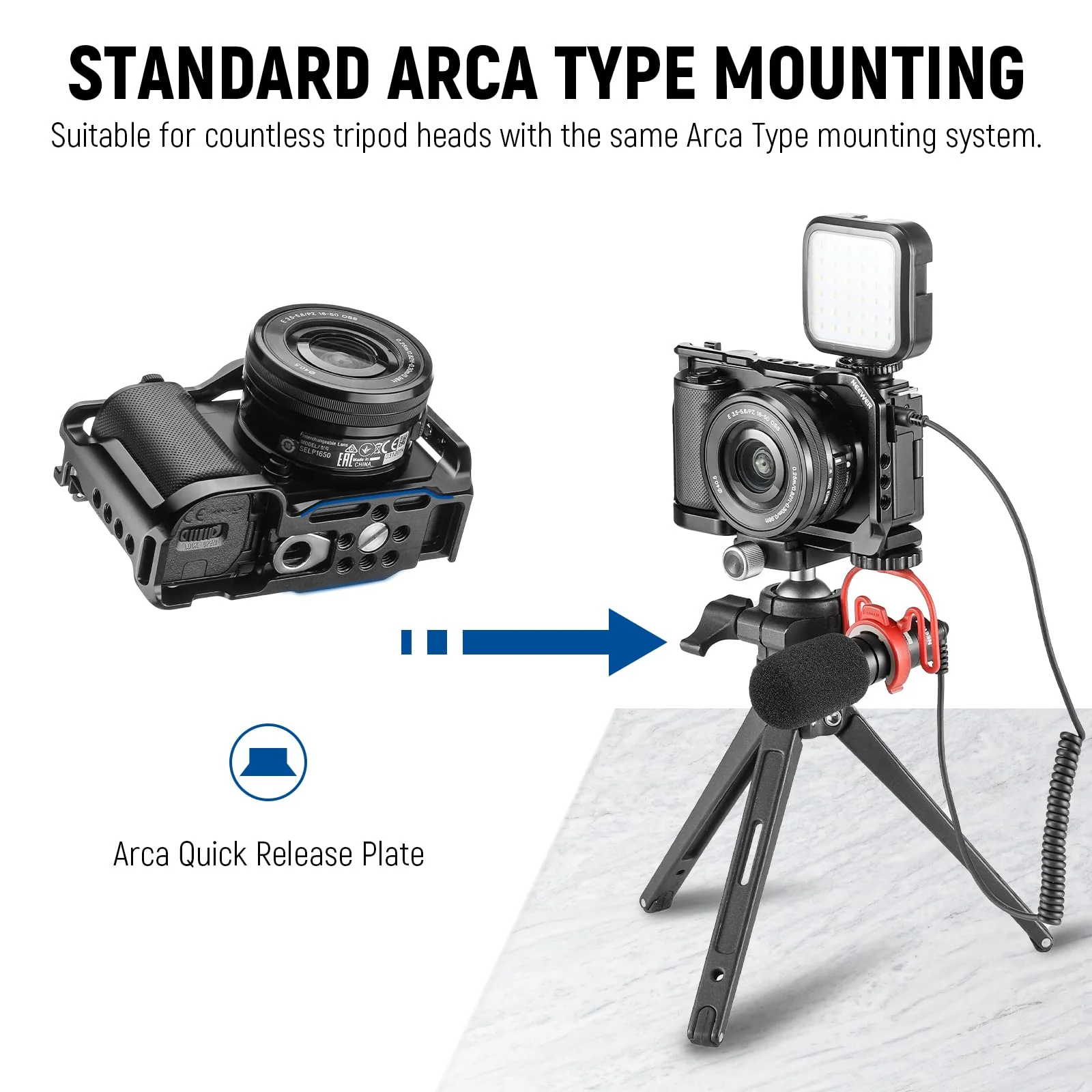 NEEWER ZV-E10 Camera Cage Compatible with Sony ZV-E10, Aluminum Video Shooting Cage Rig with Arca Type QR Plate, 1/4" Threads, Cold Shoe Mounts Compatible with SmallRig Top Handles Video Rigs, CA003 - Image 4