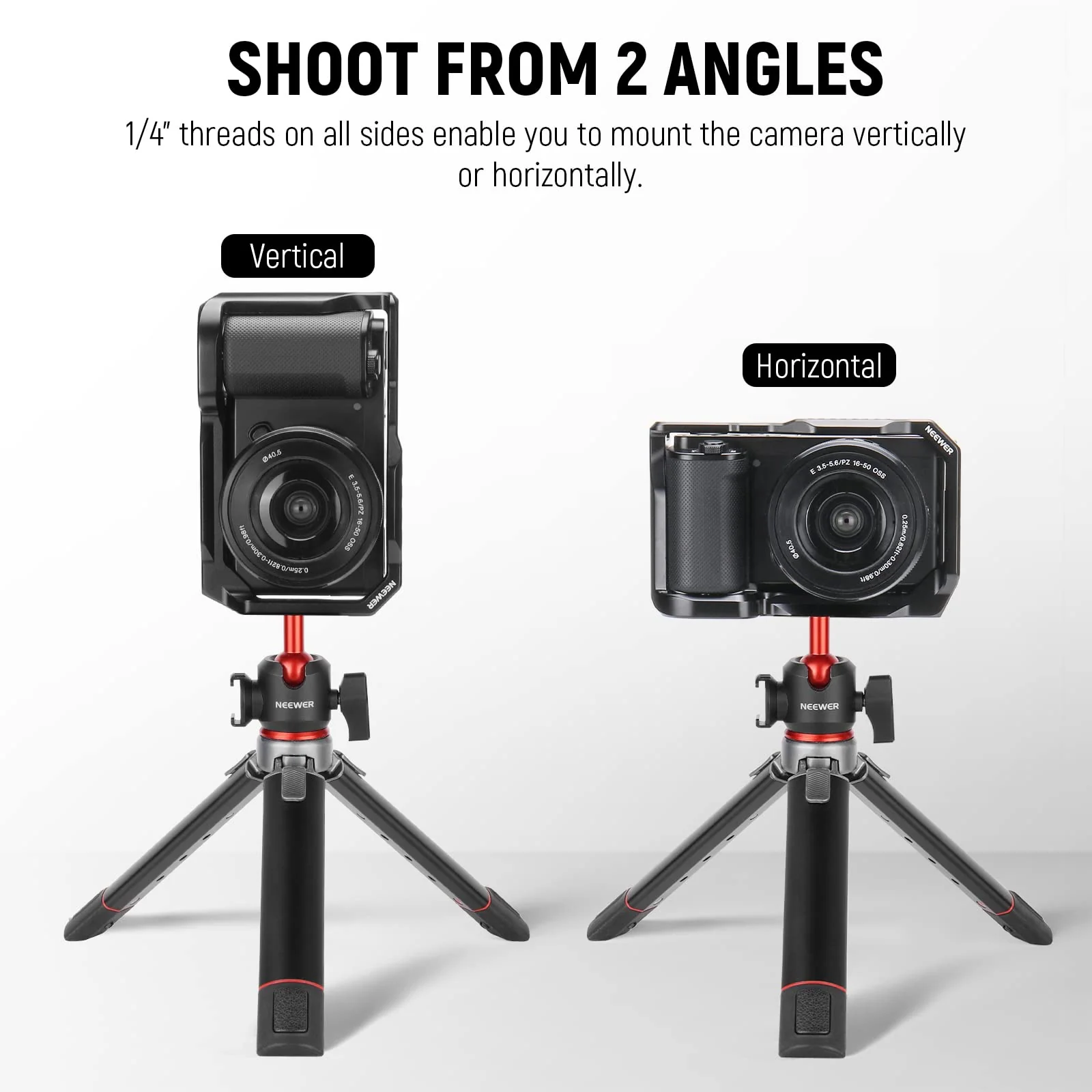 NEEWER ZV-E10 Camera Cage Compatible with Sony ZV-E10, Aluminum Video Shooting Cage Rig with Arca Type QR Plate, 1/4" Threads, Cold Shoe Mounts Compatible with SmallRig Top Handles Video Rigs, CA003 - Image 6