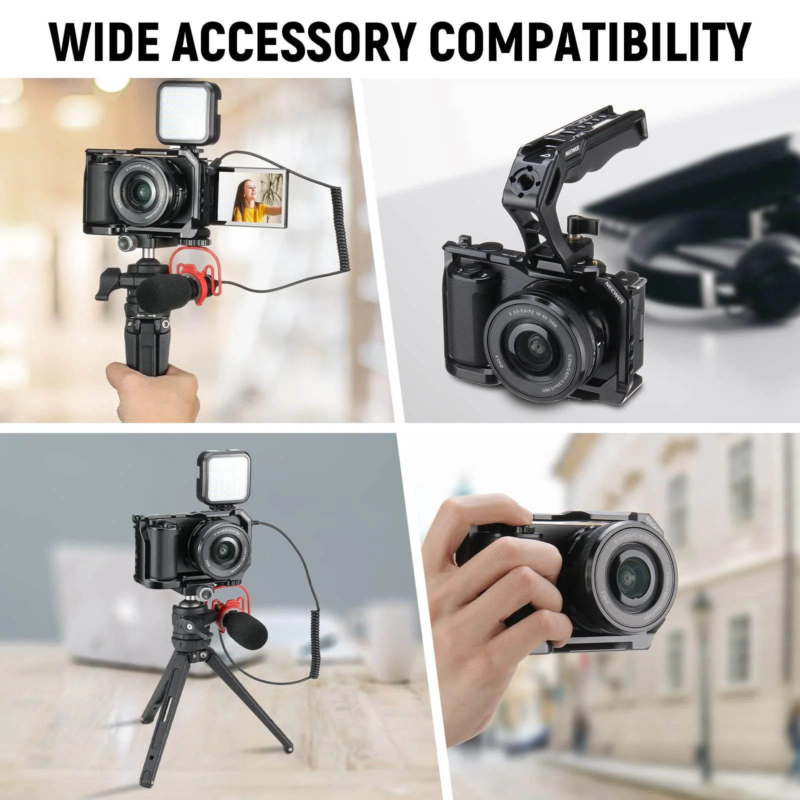 NEEWER ZV-E10 Camera Cage Compatible with Sony ZV-E10, Aluminum Video Shooting Cage Rig with Arca Type QR Plate, 1/4" Threads, Cold Shoe Mounts Compatible with SmallRig Top Handles Video Rigs, CA003 - Image 7