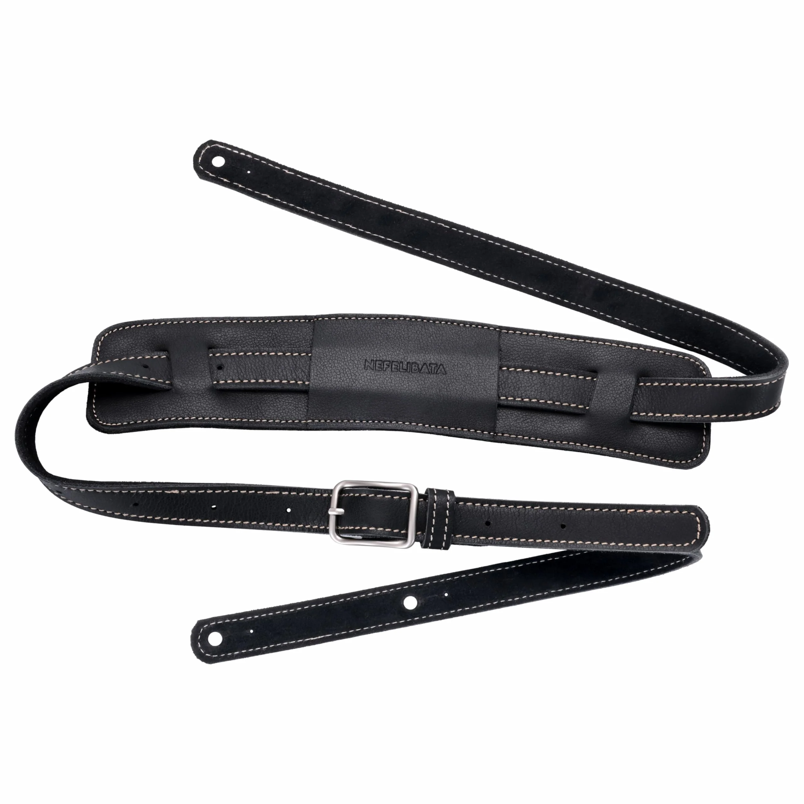 Nefelibata Guitar Strap/Bass Strap with Shoulder Pad and Bavarian Tumbled Cowhide Lining for Acoustic Guitar/Electric Guitar/Bass Black