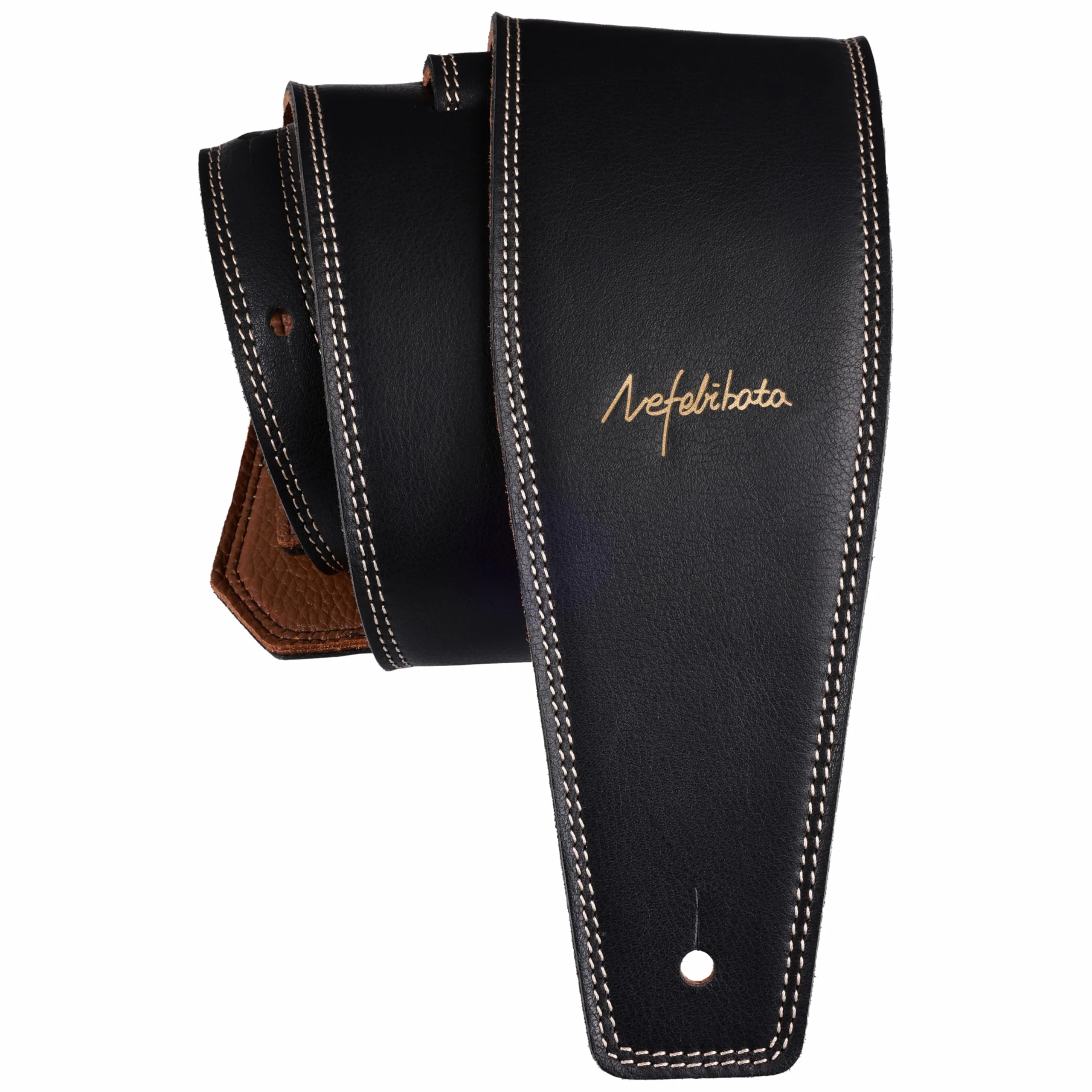 Nefelibata Guitar Strap Black, Soft Full Grain Leather, 3.8" Wide, Adjustable Length 49" to 57" with Foam Padding for Bass, Electric, and Acoustic Guitars