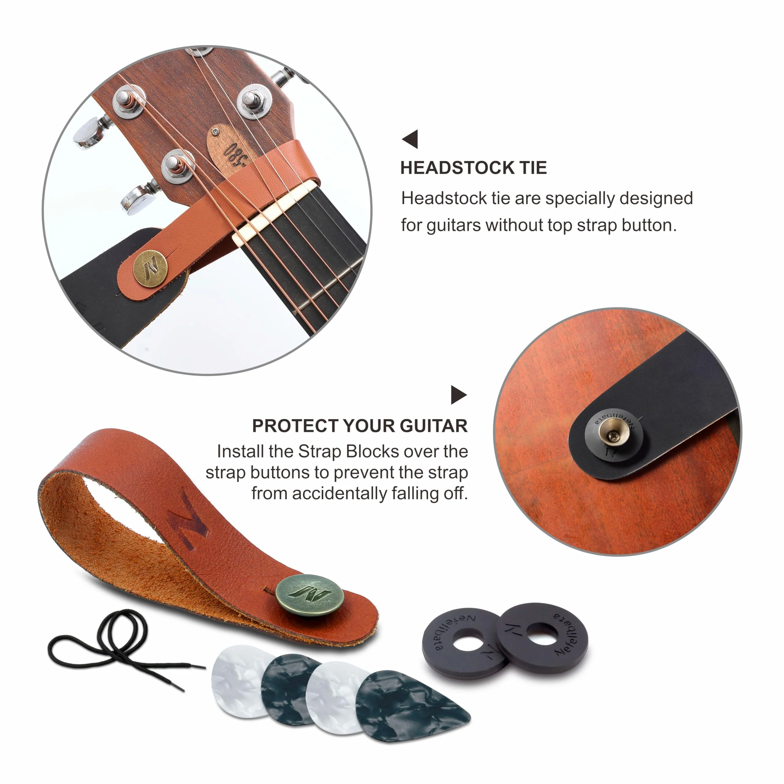 Nefelibata Guitar Strap, Vintage Embroidered Cotton Guitar Straps with Head Cowhide Leather Ends for Bass, Electric & Acoustic Guitars, with Free Strap Button, 1 Pair Strap Locks and 4 Guitar Picks Purple - Image 6