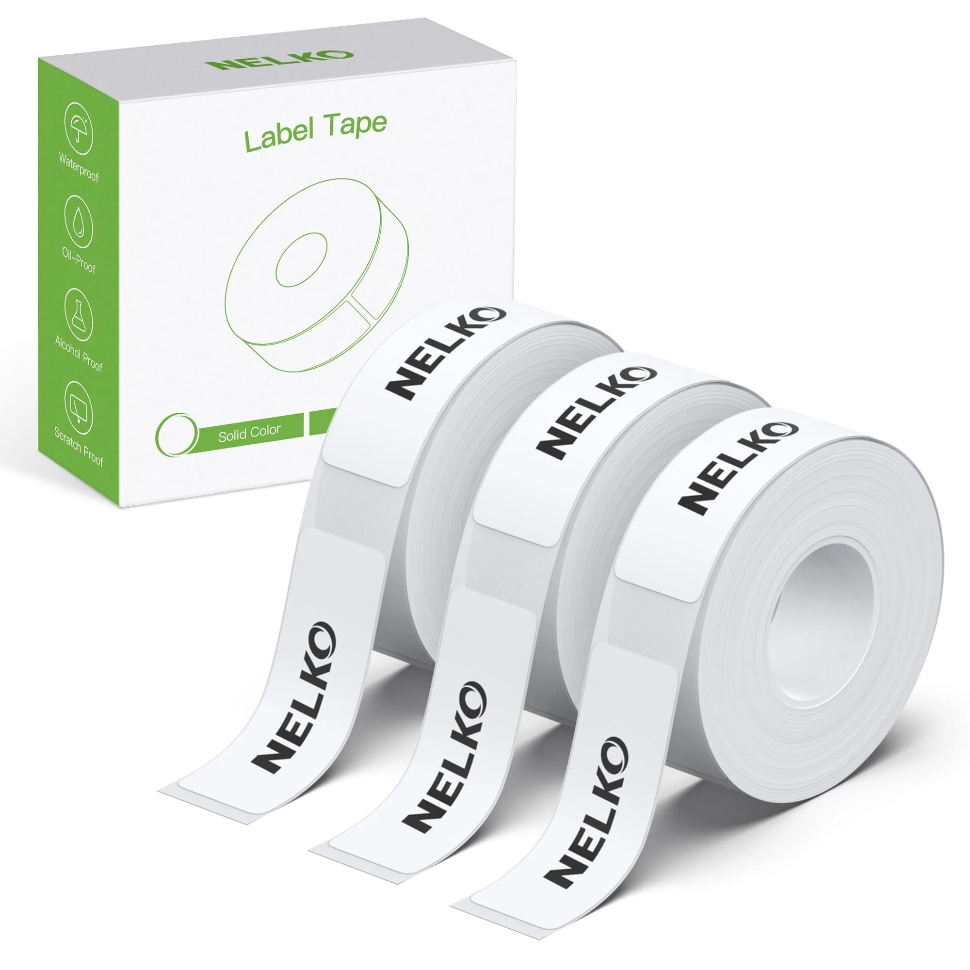 NELKO Genuine P21 Label Maker Tape, Adapted Label Print Paper, 14x40mm (0.55"x1.57"), Standard Laminated Office Labeling Tape Replacement, Multipurpose of P21, 180 Tapes/Roll, 3-Roll, White 0.55"x1.57"(14mmx40mm)-3 Rolls