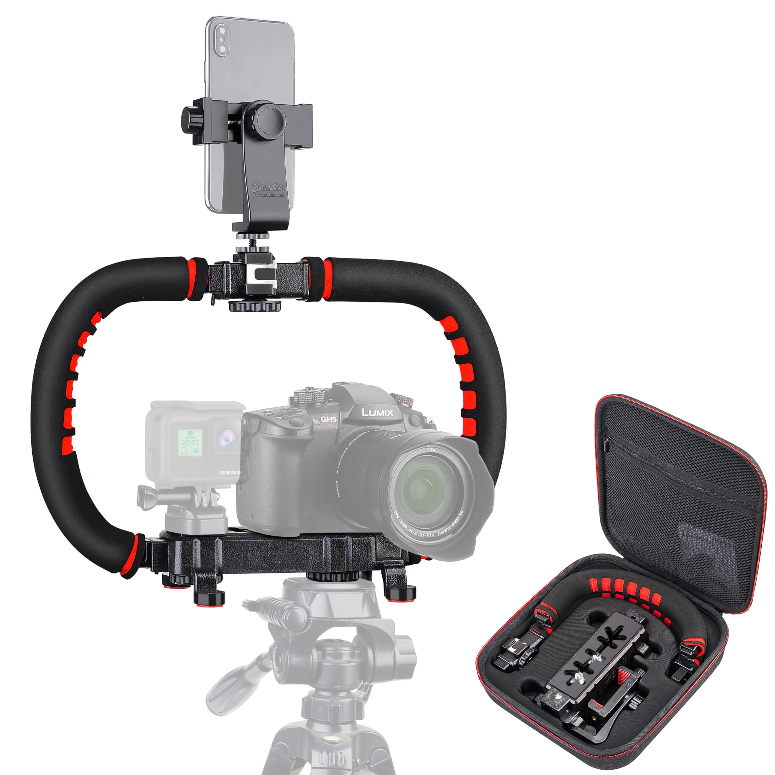 Neotter Camera Smartphone Stabilizer, Handheld Video Rig Grip with Carrying Case, Fits for All Camera, Camcorder, Action Camera, DSLR and All iPhone and Android Smartphones