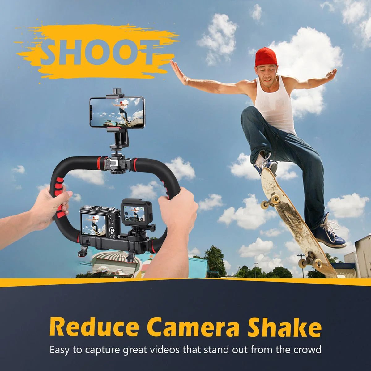 Neotter Camera Smartphone Stabilizer, Handheld Video Rig Grip with Carrying Case, Fits for All Camera, Camcorder, Action Camera, DSLR and All iPhone and Android Smartphones - Image 3