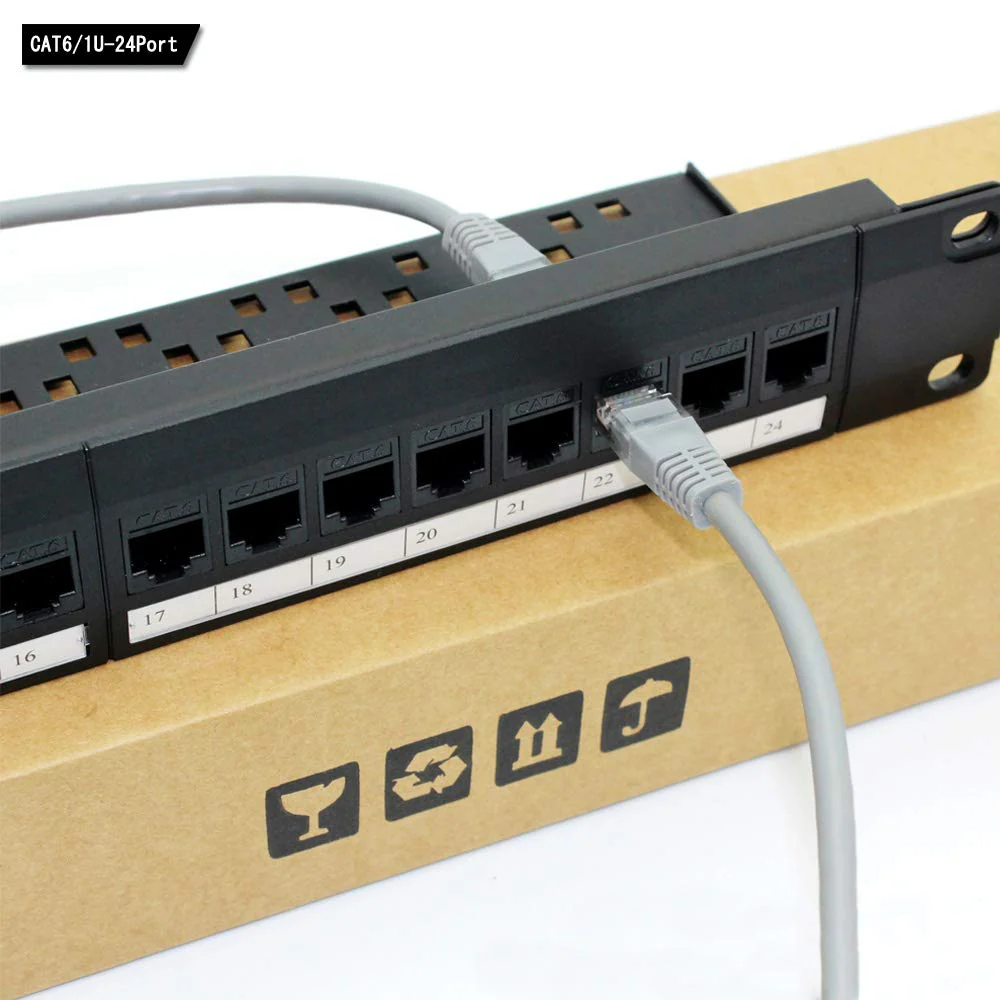 Network Patch Panel, 24 Port 1U Rack Mountable Cat6 Patch Panel Pro Rj45 110 Network Patch Panel, Cable Distinction, No Rust and Durable (Cat5 Rj45 Straight)