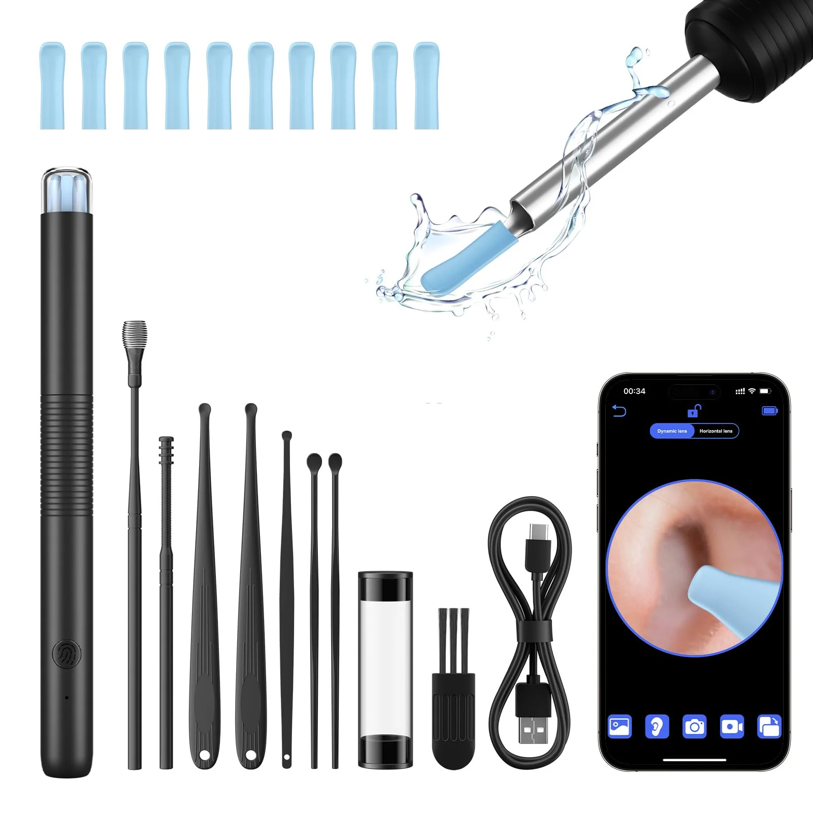 NEUTYPECHIC Ear Wax Remover Otoscope Wifi Ear Cleaner Camera HD Wireless Waterproof Ear Mirror 360° Wide Angle Ear Cleaner with 3.5 mm Lens and 6 LEDs for iPhone, iPad and Android Smartphones