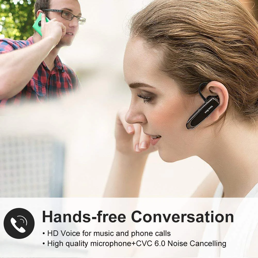 New bee Bluetooth Earpiece V5.0 Wireless Handsfree Headset with Microphone 24 Hrs Driving Headset 60 Days Standby Time for iPhone Android Samsung Laptop Trucker Driver (Black) Black - Image 2
