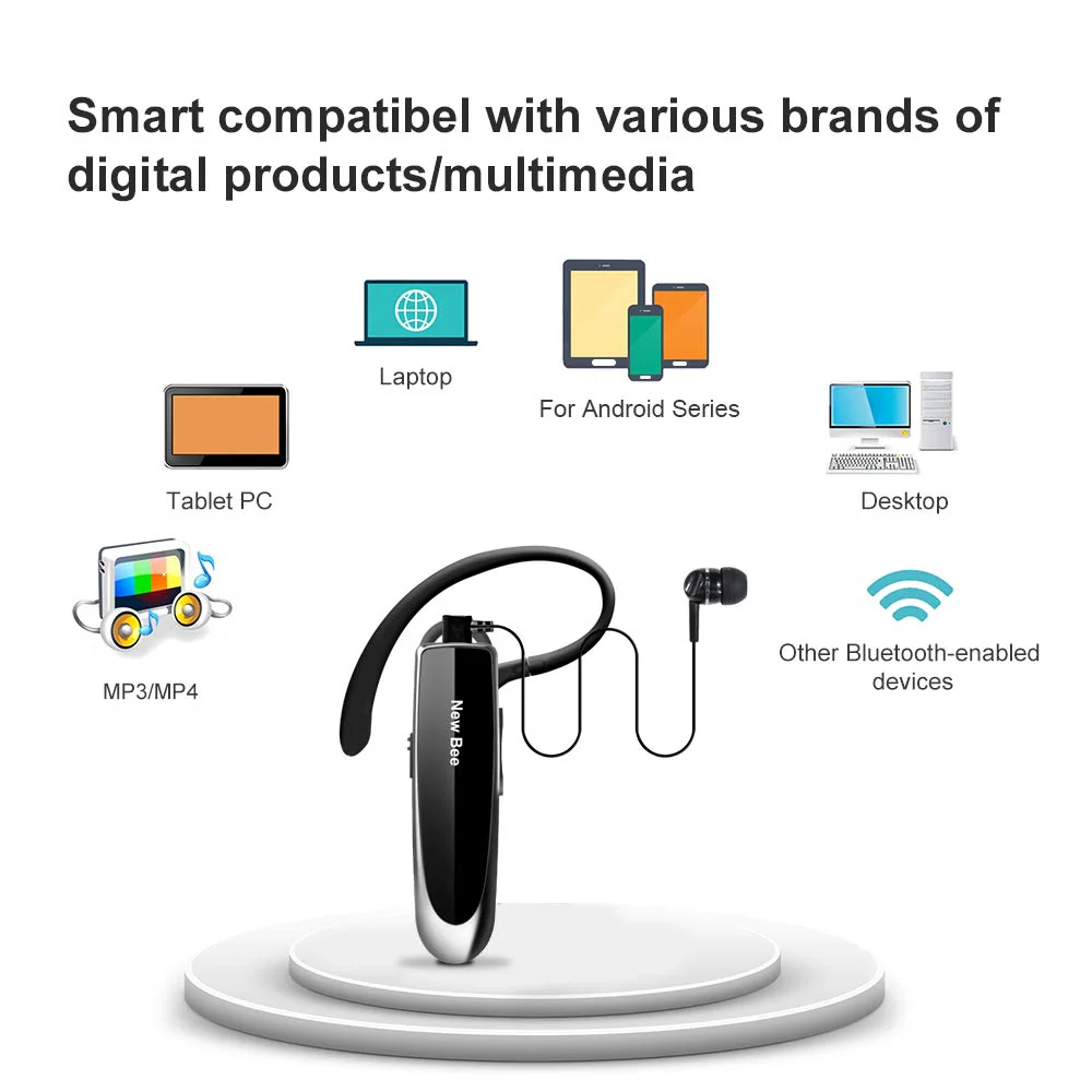 New bee Bluetooth Earpiece V5.0 Wireless Handsfree Headset with Microphone 24 Hrs Driving Headset 60 Days Standby Time for iPhone Android Samsung Laptop Trucker Driver (Black) Black - Image 5