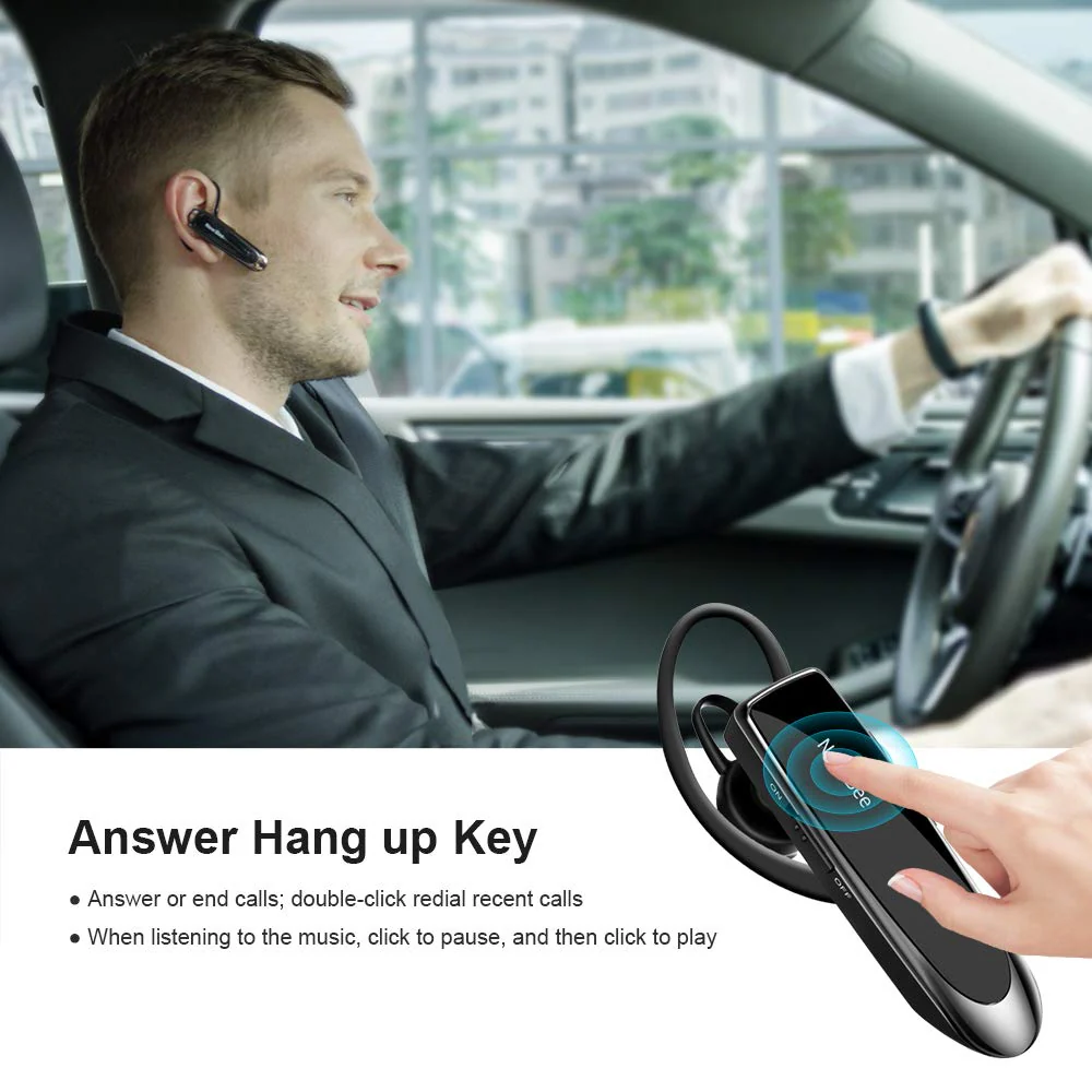 New bee Bluetooth Earpiece V5.0 Wireless Handsfree Headset with Microphone 24 Hrs Driving Headset 60 Days Standby Time for iPhone Android Samsung Laptop Trucker Driver (Black) Black - Image 6
