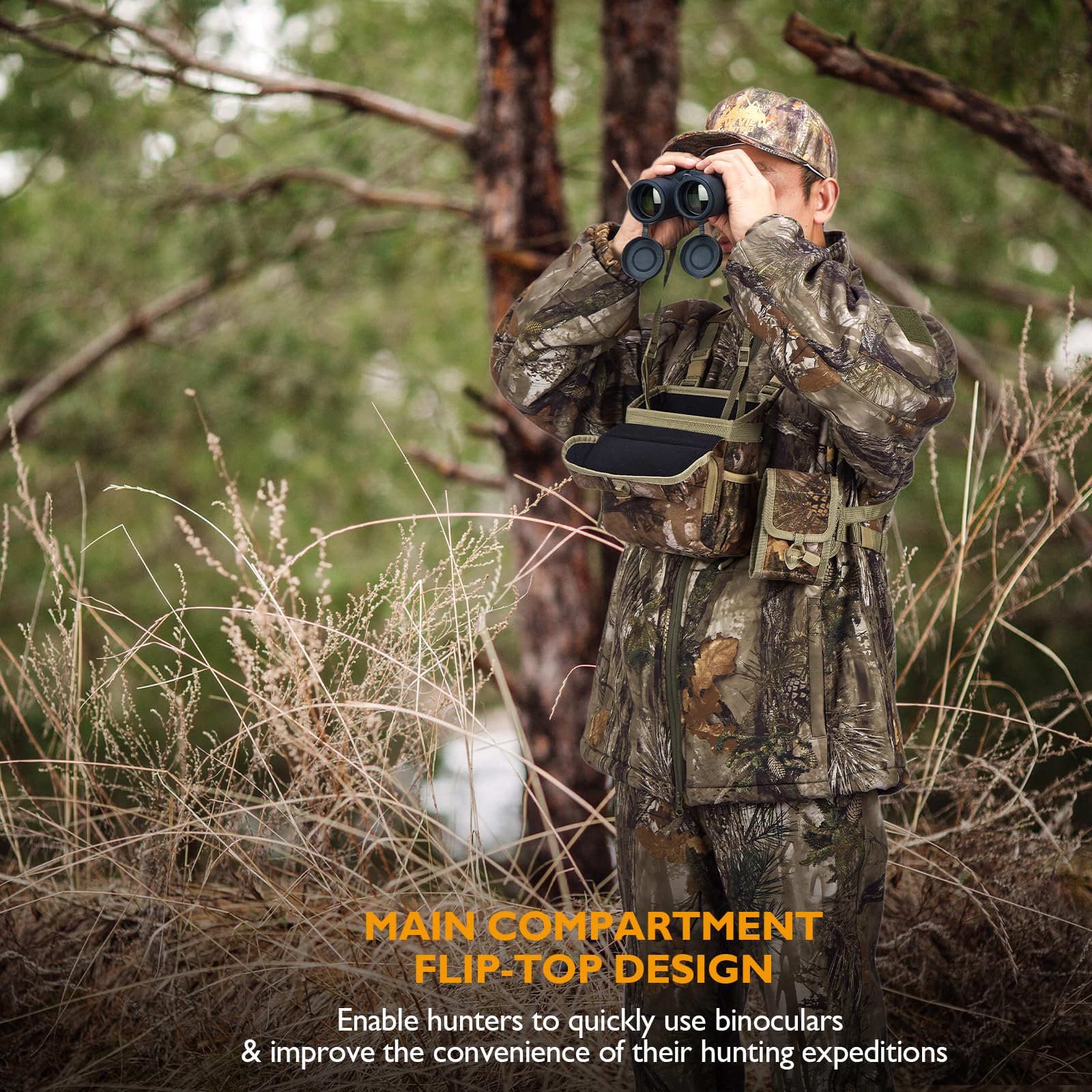 NEW VIEW Binocular Harness Chest Pack with Detachable Rangefinder Pouch, Adjustable Bino Harness & Rain Cover, Ideal for Hunting, Hiking - Camo & Quiet L - Image 6