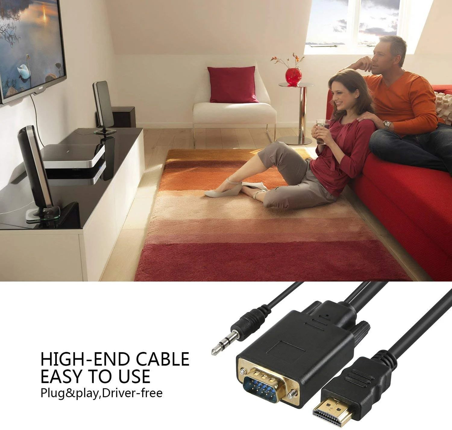 NewBEP HDMI to VGA Cable Adapter with 3.5mm Audio Cord, 1080P HD 6ft/1.8m Gold-Plated HDMI Male to VGA Male Active Video Converter Cord Support Notebook PC DVD Player Laptop TV Projector Monitor With Audio - Image 6