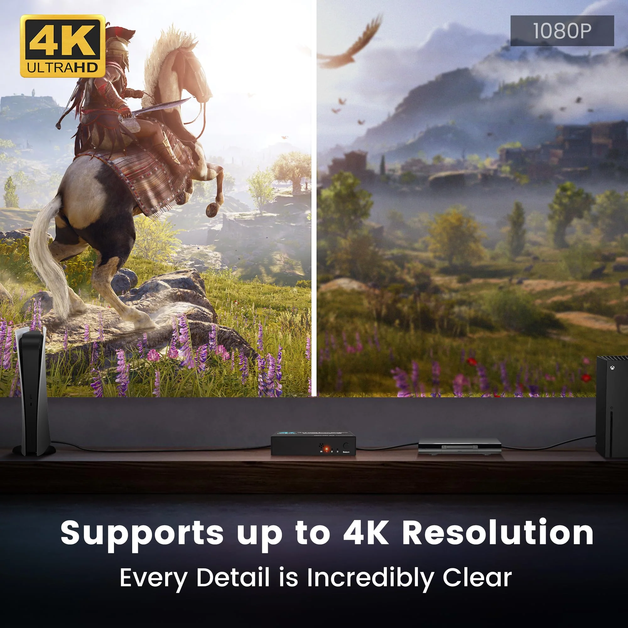 NEWCARE HDMI Switch 3 in 1 Out 4K@60Hz HDMI Splitter, 4K HDMI Switch with Remote Metal HDMI Switch Box Hub Support 4K@60Hz/30Hz 1080P 3D HDR Auto Switching for NS Xbox PS4/5 PC Fire Stick Roku 3x1 4K@60Hz - Image 7