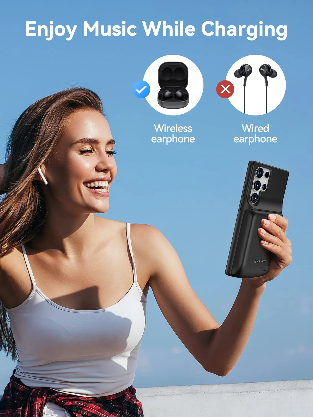 NEWDERY Battery Case for Galaxy S23 Ultra 10000mAh, Qi Wireless Charging, Fast Charging, Sync Data Supported, Powerful Portable Rechargeable Charger Case for Samsung S23 Ultra 5G 6.8" Black - Image 5